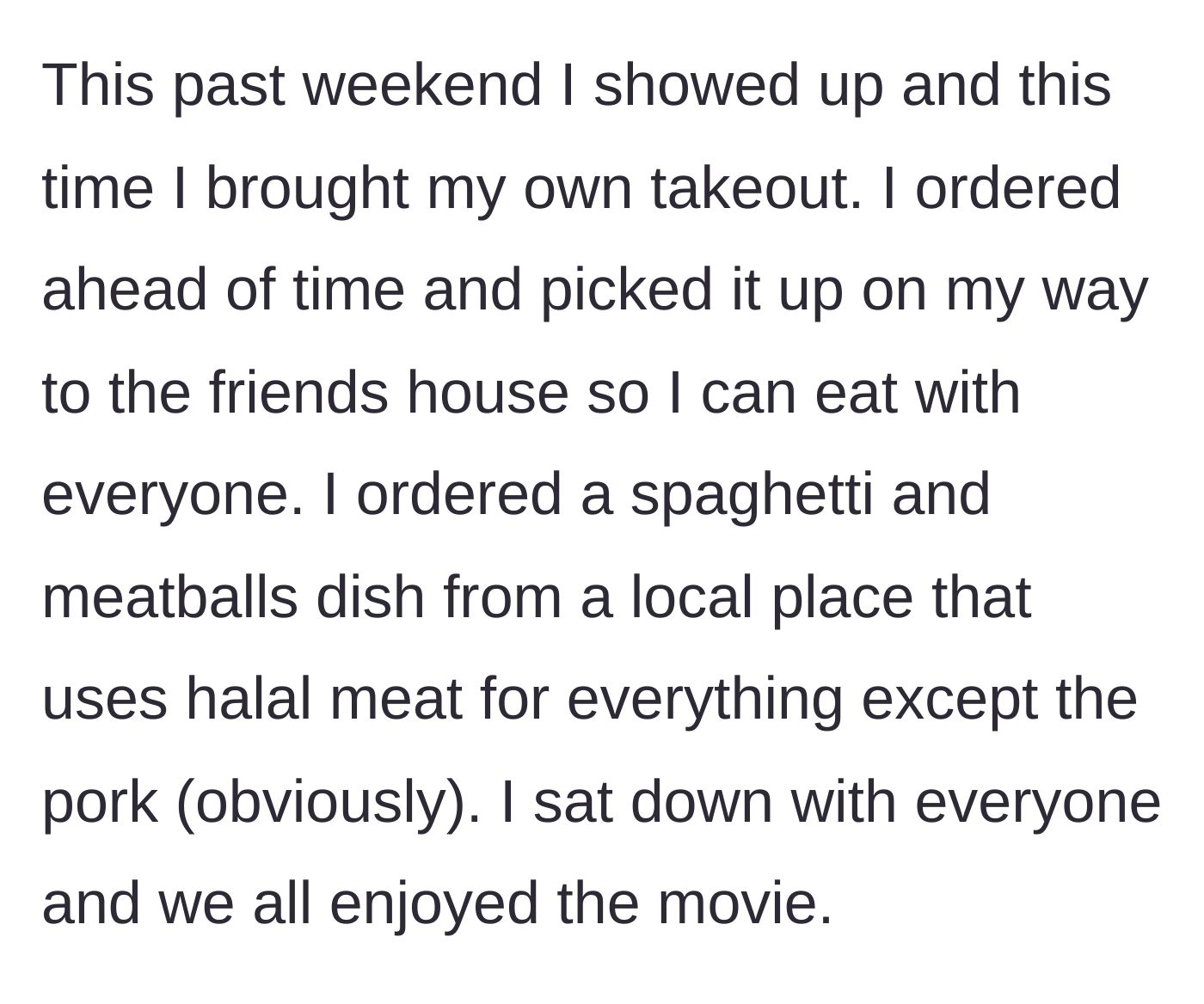 Story part 5 - Recommending a halal wing place, getting rejected, and a missing veggie plate.