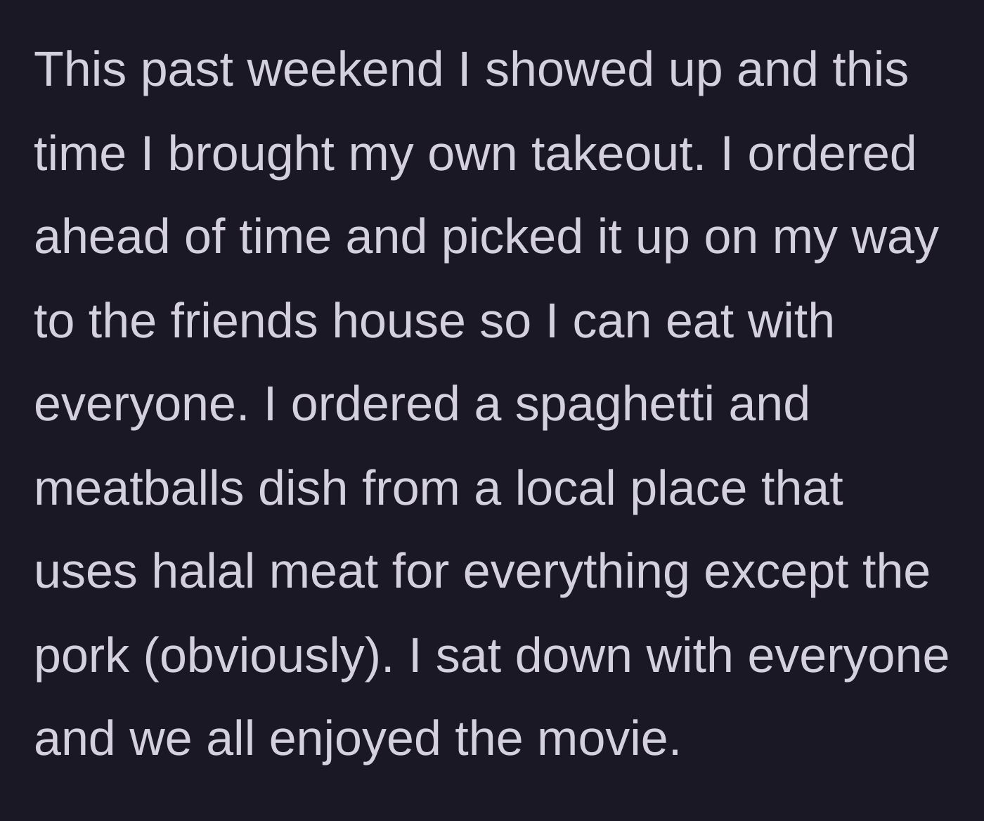 Story part 5 - Recommending a halal wing place, getting rejected, and a missing veggie plate.