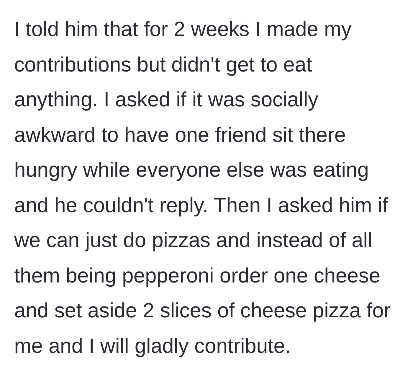 Story part 7 - The host texts to complain that bringing outside food is 'awkward' and made their burgers more expensive.
