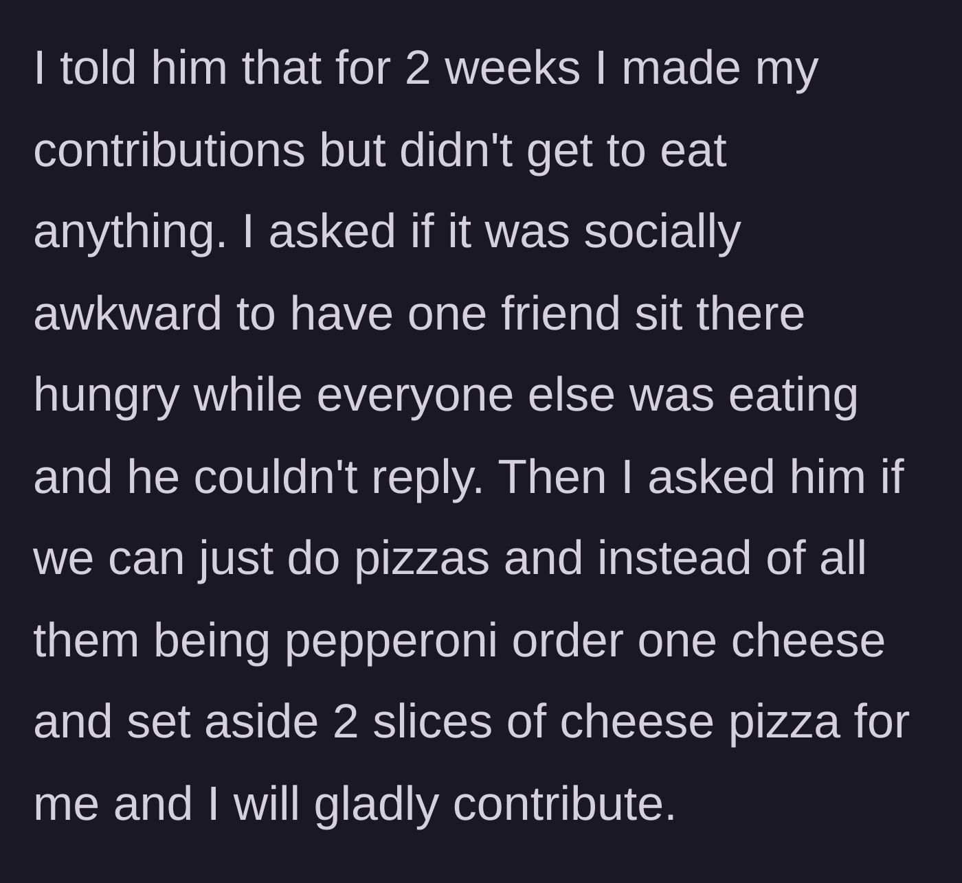 Story part 7 - The host texts to complain that bringing outside food is 'awkward' and made their burgers more expensive.