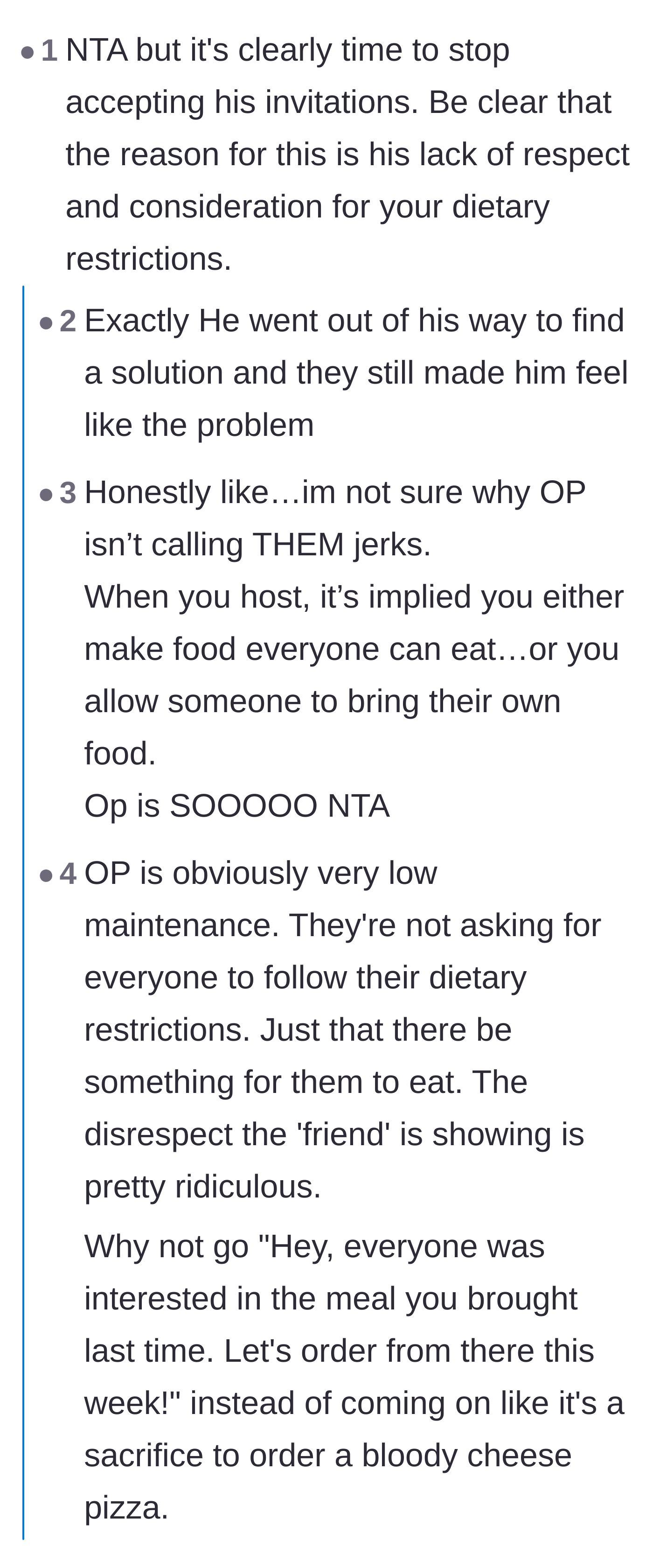 Comment thread 1 - Readers debating whether the host just wanted the main character to subsidize their burger costs.