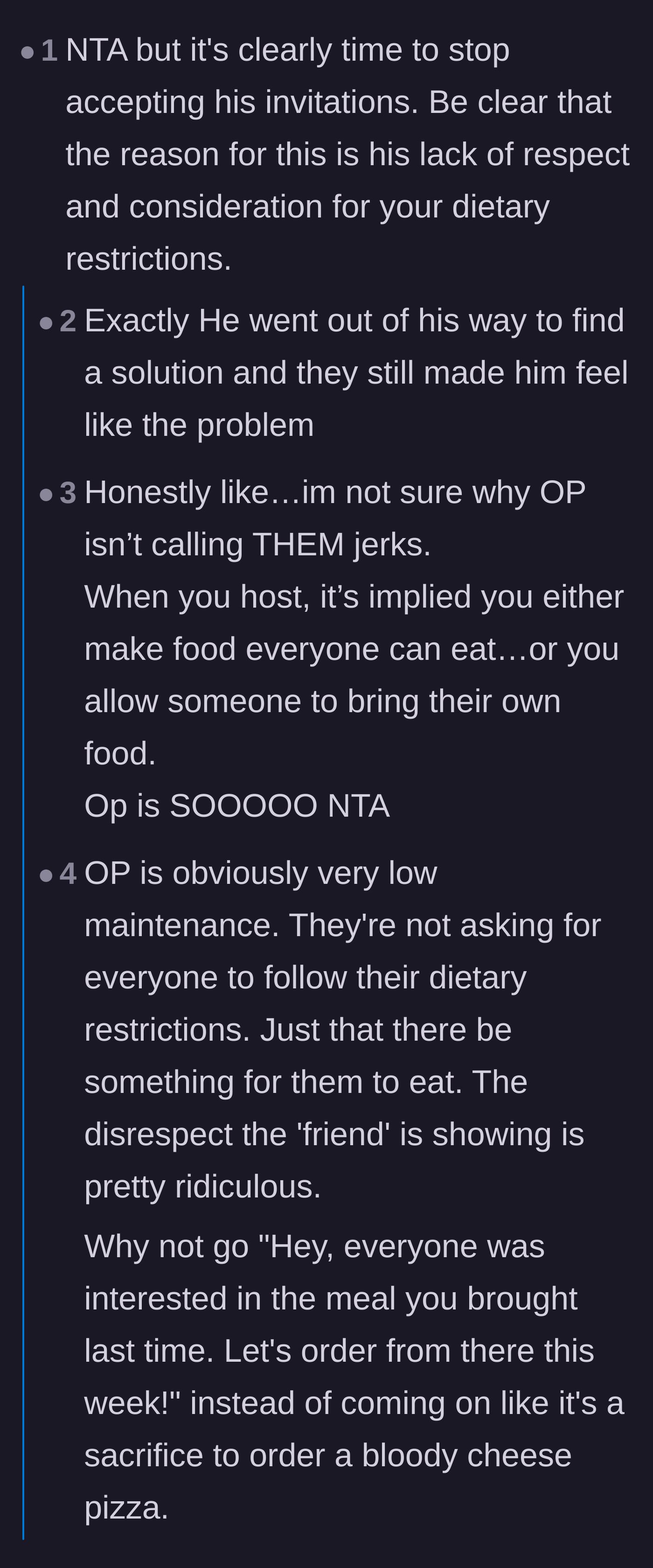 Comment thread 1 - Readers debating whether the host just wanted the main character to subsidize their burger costs.
