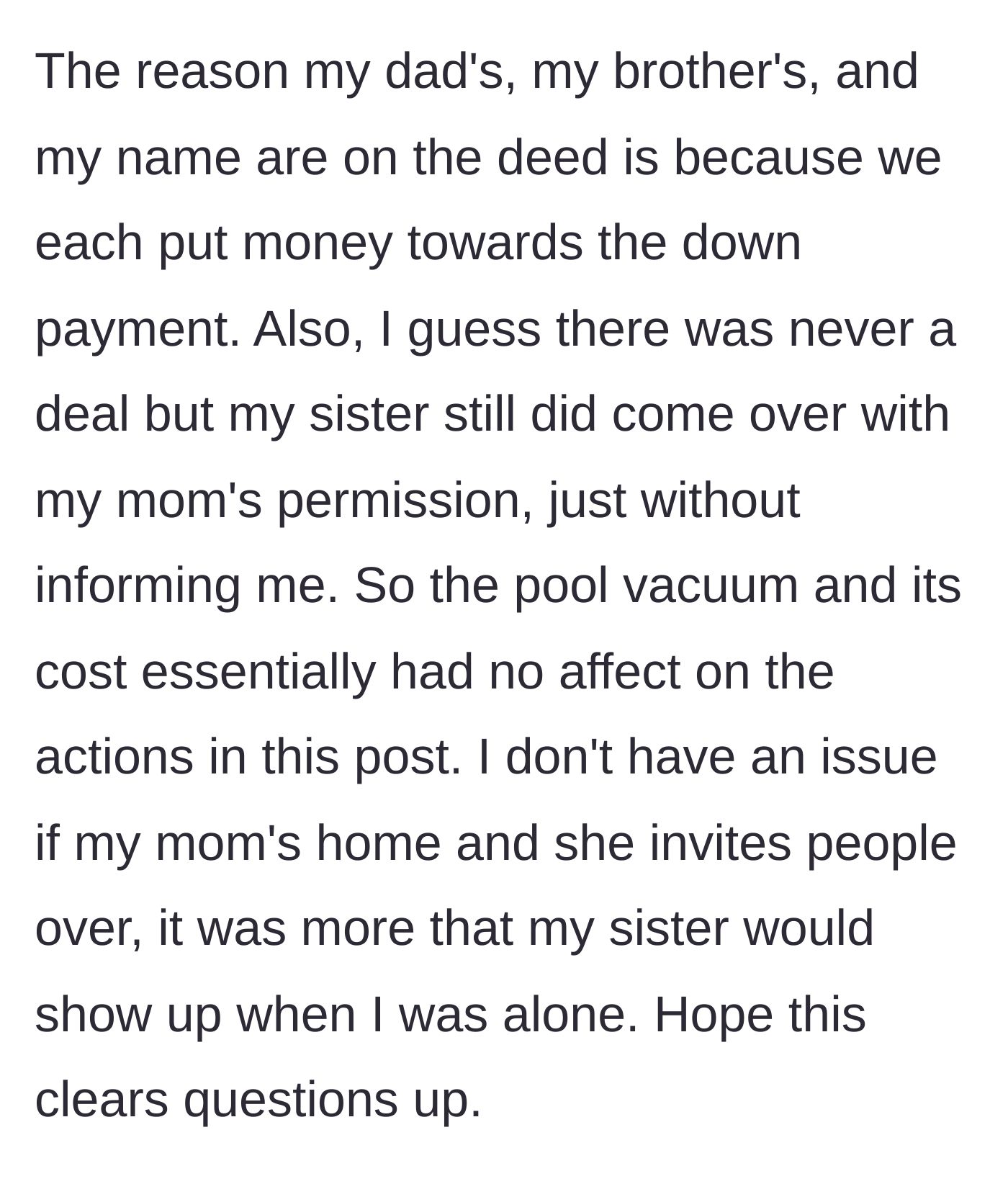 Story part 7 - Guy clarifies the deed situation and reiterates he just doesn't want surprise visits.