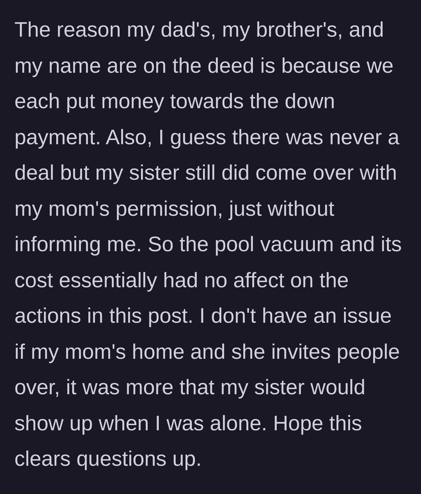 Story part 7 - Guy clarifies the deed situation and reiterates he just doesn't want surprise visits.
