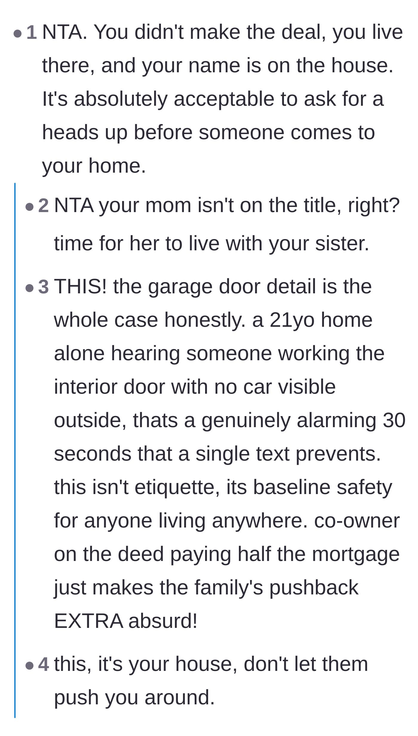 Comment thread 1 - Discussing the safety hazards of unannounced entries and suggesting petty ways to establish boundaries.