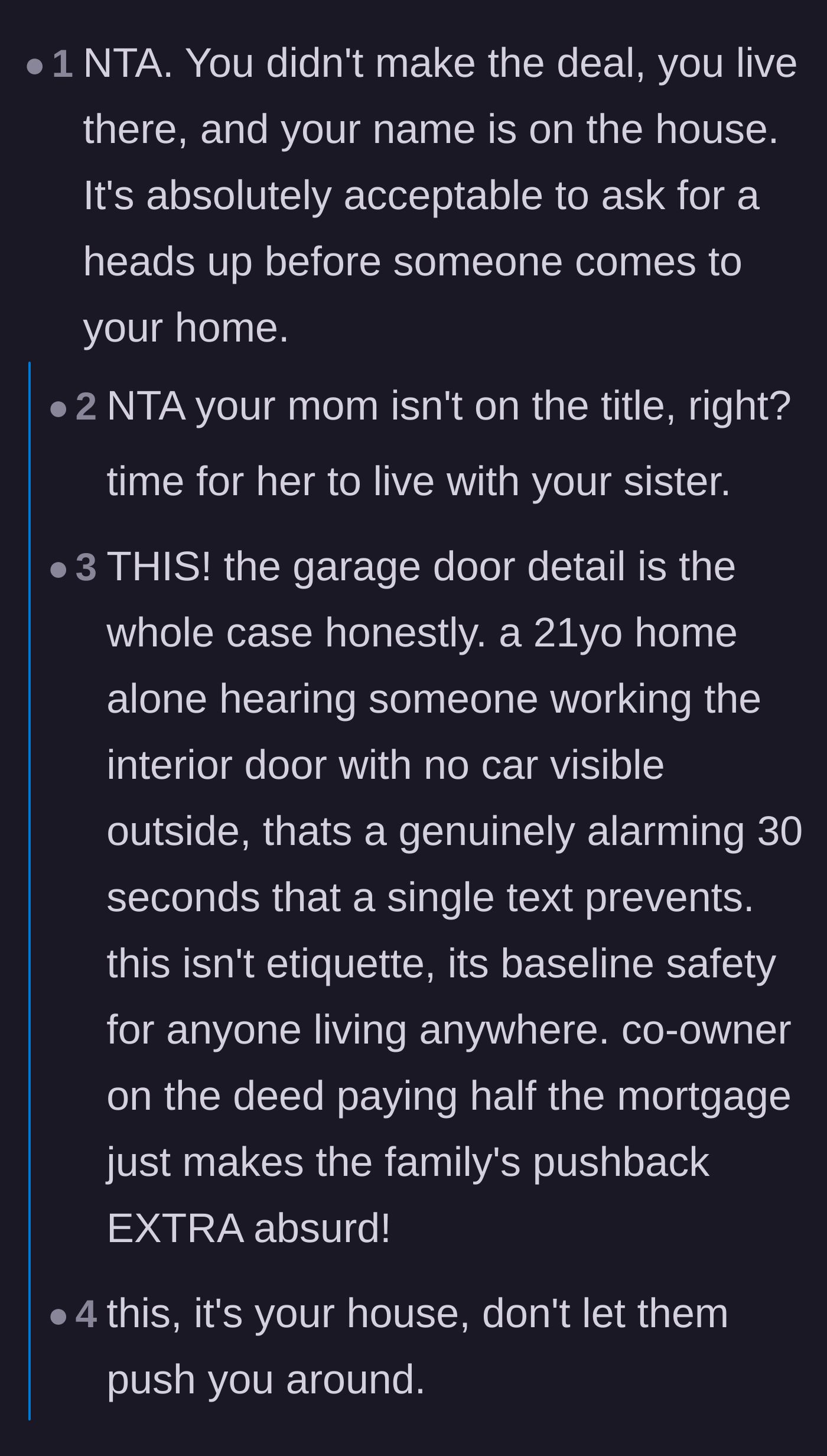 Comment thread 1 - Discussing the safety hazards of unannounced entries and suggesting petty ways to establish boundaries.