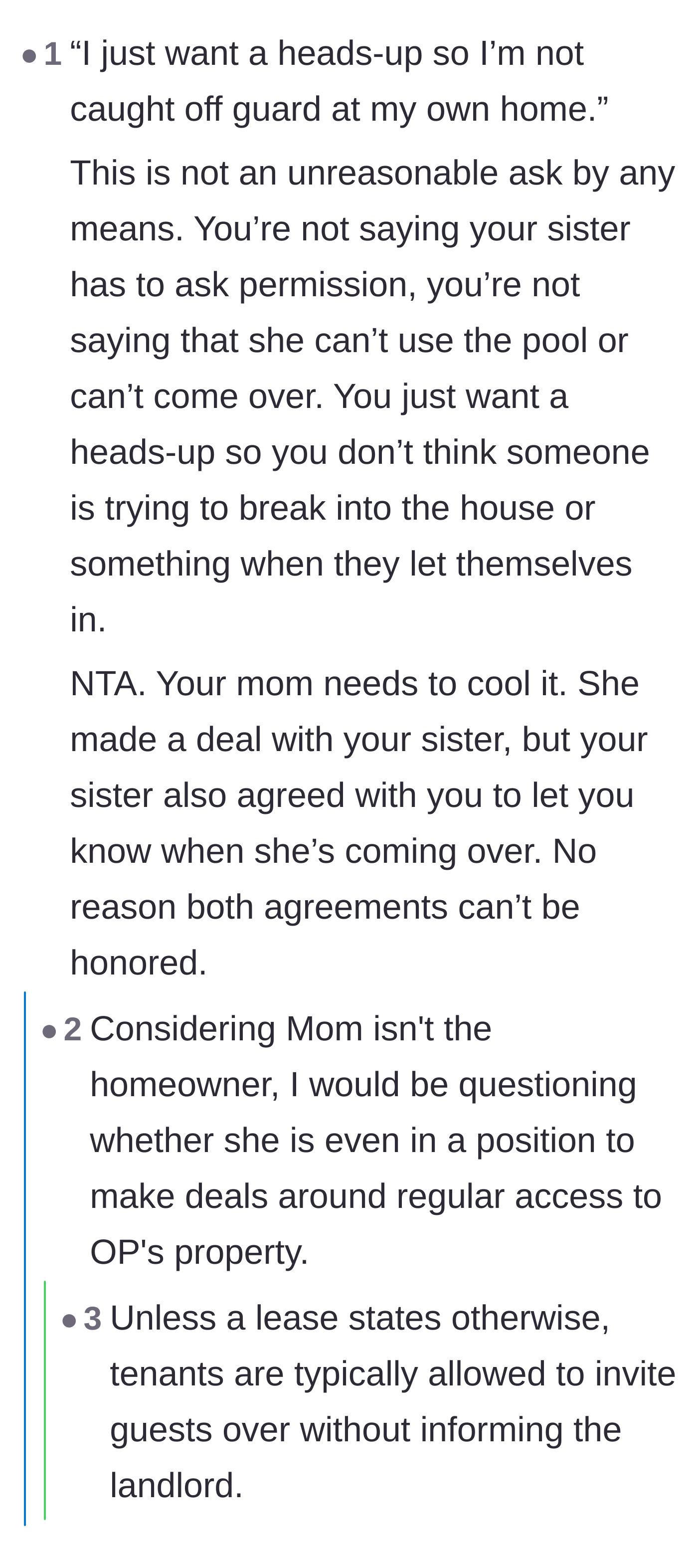 Comment thread 2 - Debating the mom's legal right to grant open access and how basic roommate courtesy works.