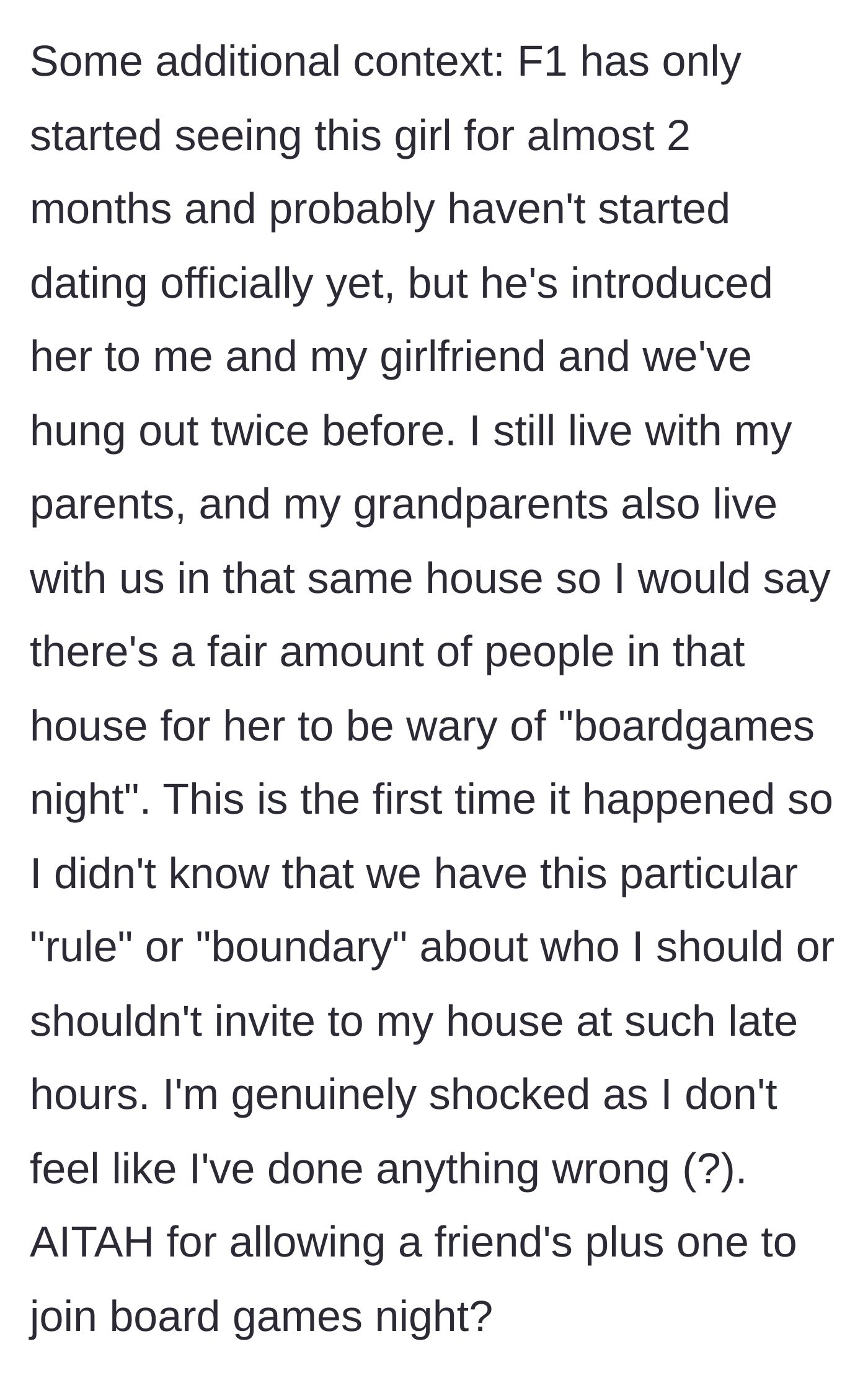 Story part 5 - He reveals he lives with his entire extended family, making her cheating fears completely absurd.