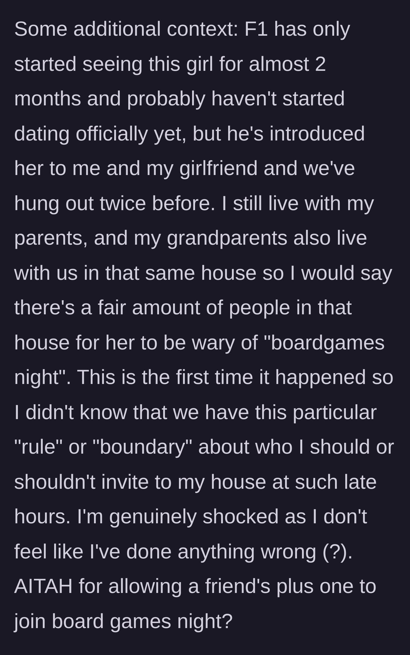 Story part 5 - He reveals he lives with his entire extended family, making her cheating fears completely absurd.