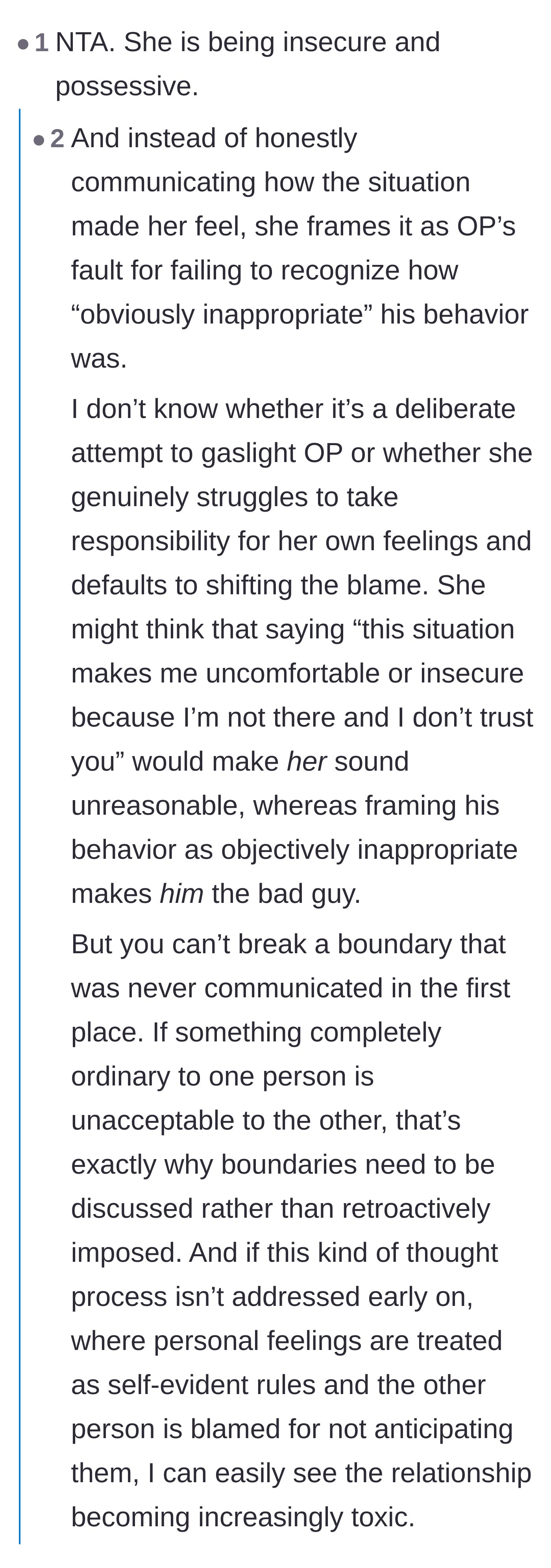 Comment thread 3 - A deep dive into how she weaponized her own insecurity and shifted the blame onto him.