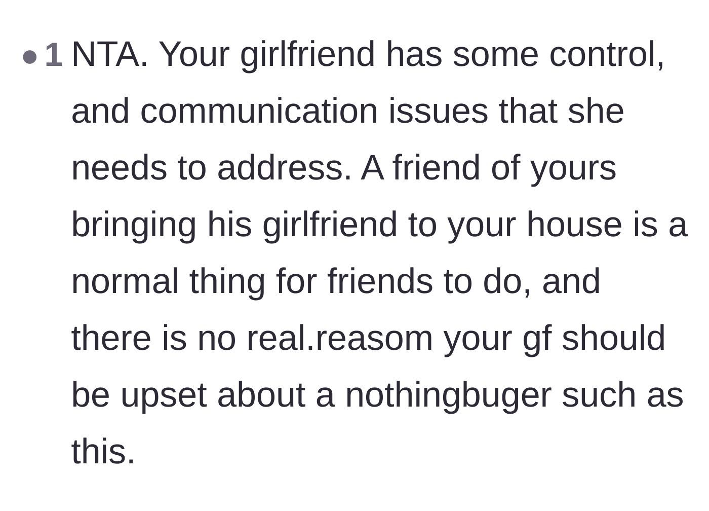 Comment thread 6 - A straightforward reality check that having a friend's date over is a completely normal social interaction.