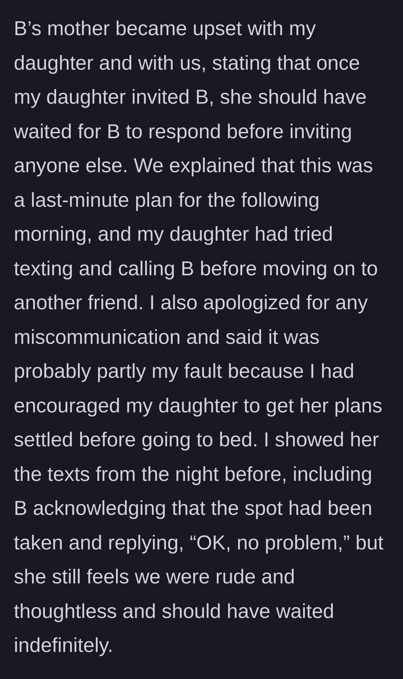 Story part 3 - The mother shows the irate parent texts proving the kids already sorted it out, but the angry parent demands they should have waited forever.