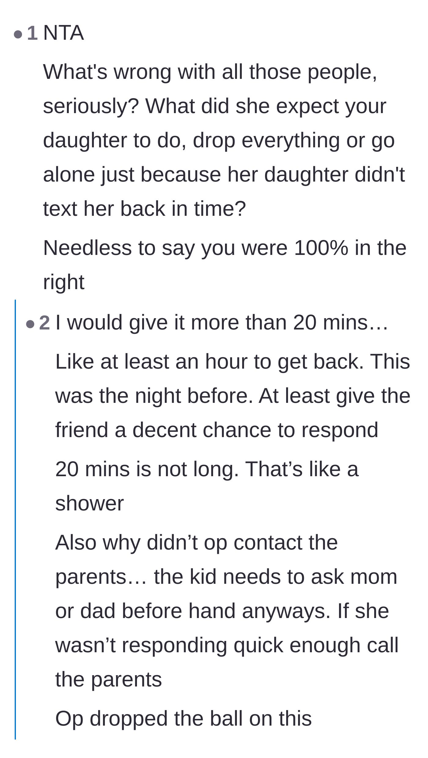 Comment thread 1 - Commenters defending the 12-year-old's timeline and calling out the other mom's ridiculous expectations