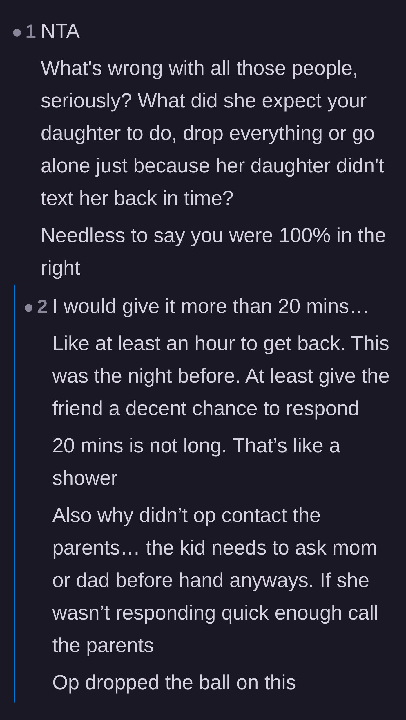 Comment thread 1 - Commenters defending the 12-year-old's timeline and calling out the other mom's ridiculous expectations