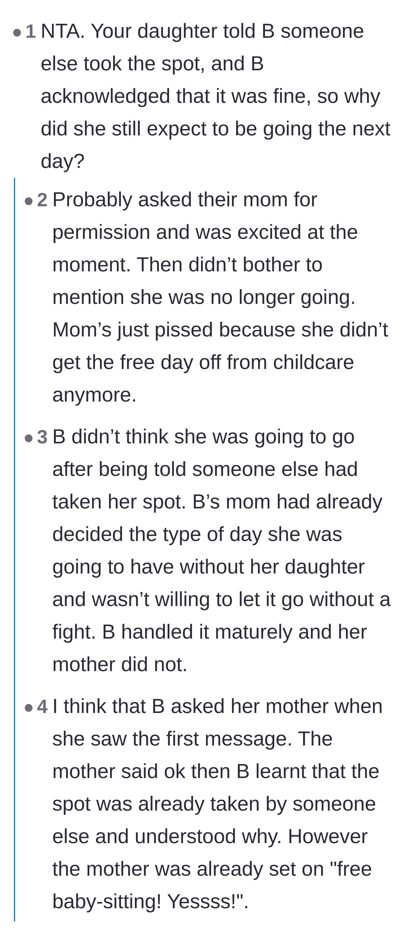 Comment thread 3 - Readers suspecting the other mother was only angry because she lost a kid-free day