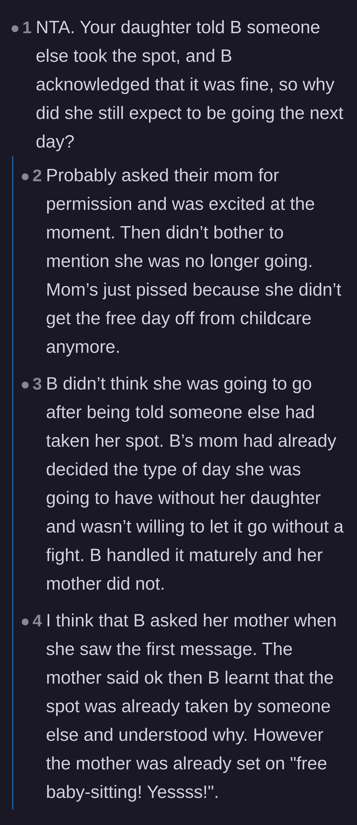 Comment thread 3 - Readers suspecting the other mother was only angry because she lost a kid-free day