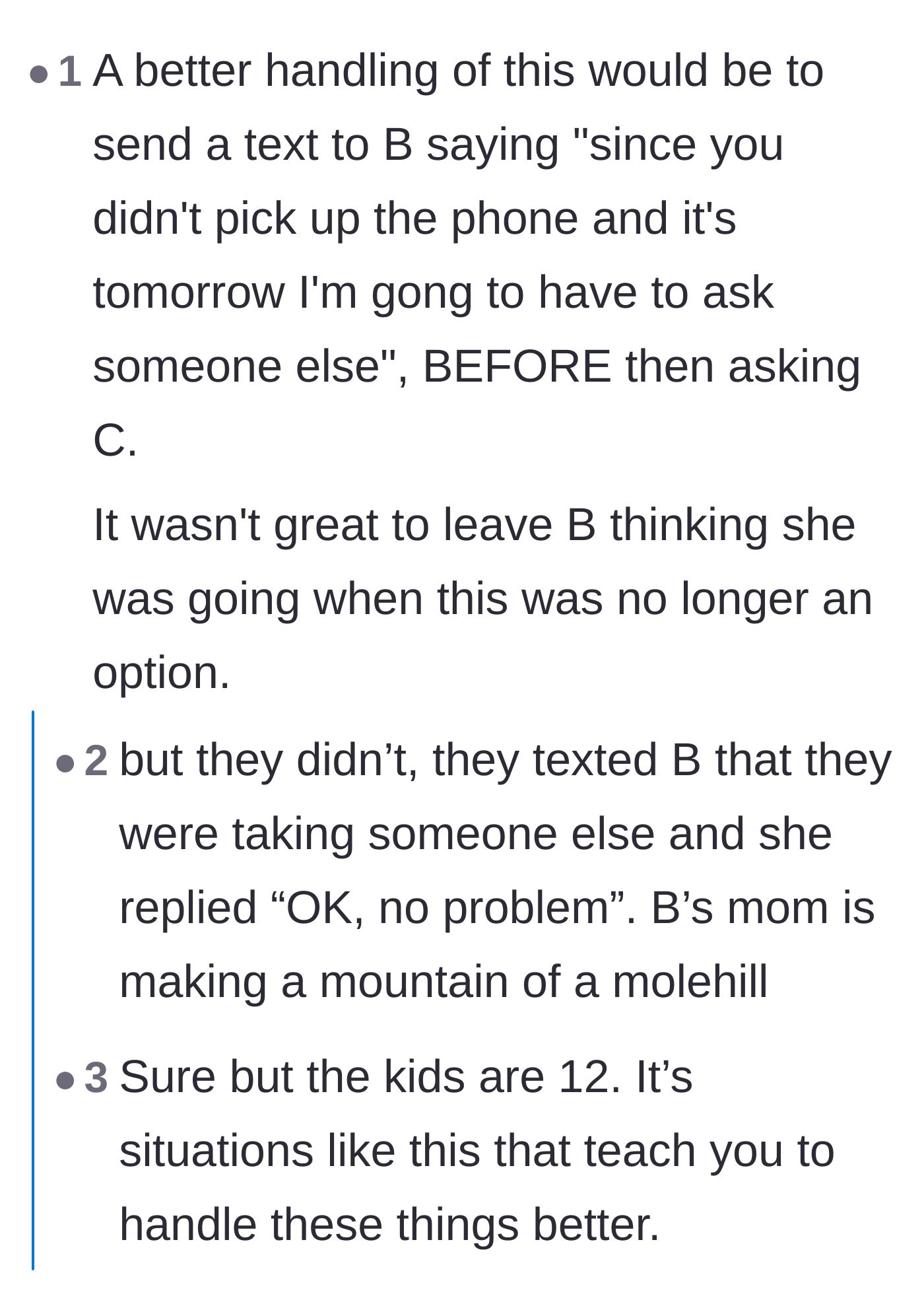 Comment thread 4 - Suggestions that the daughter should have sent a warning text before moving on to the next friend