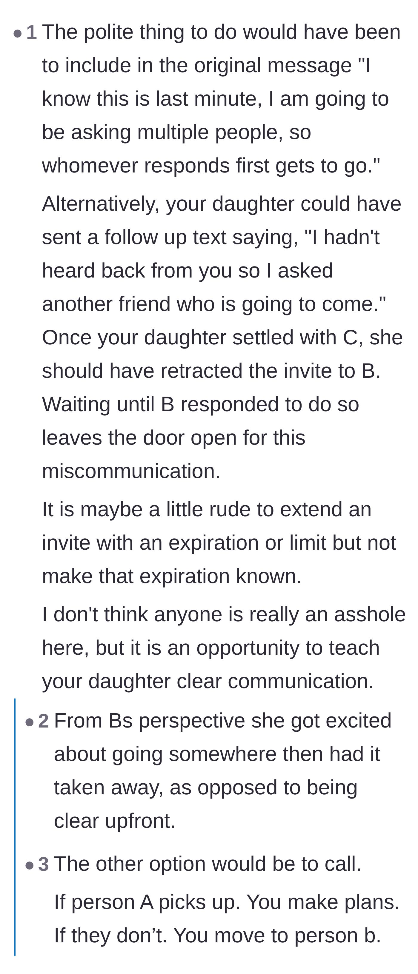 Comment thread 5 - Advice on adding an explicit time limit to last-minute invitations