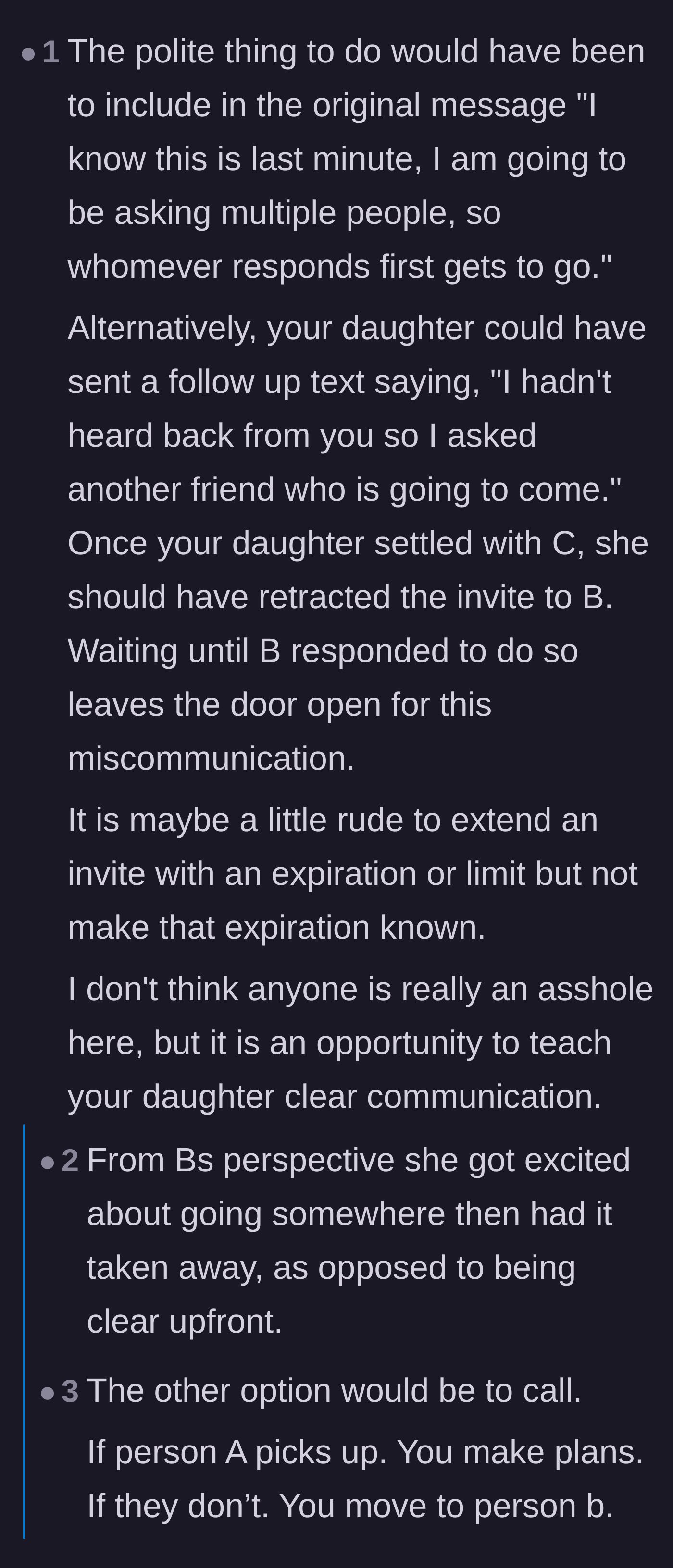 Comment thread 5 - Advice on adding an explicit time limit to last-minute invitations