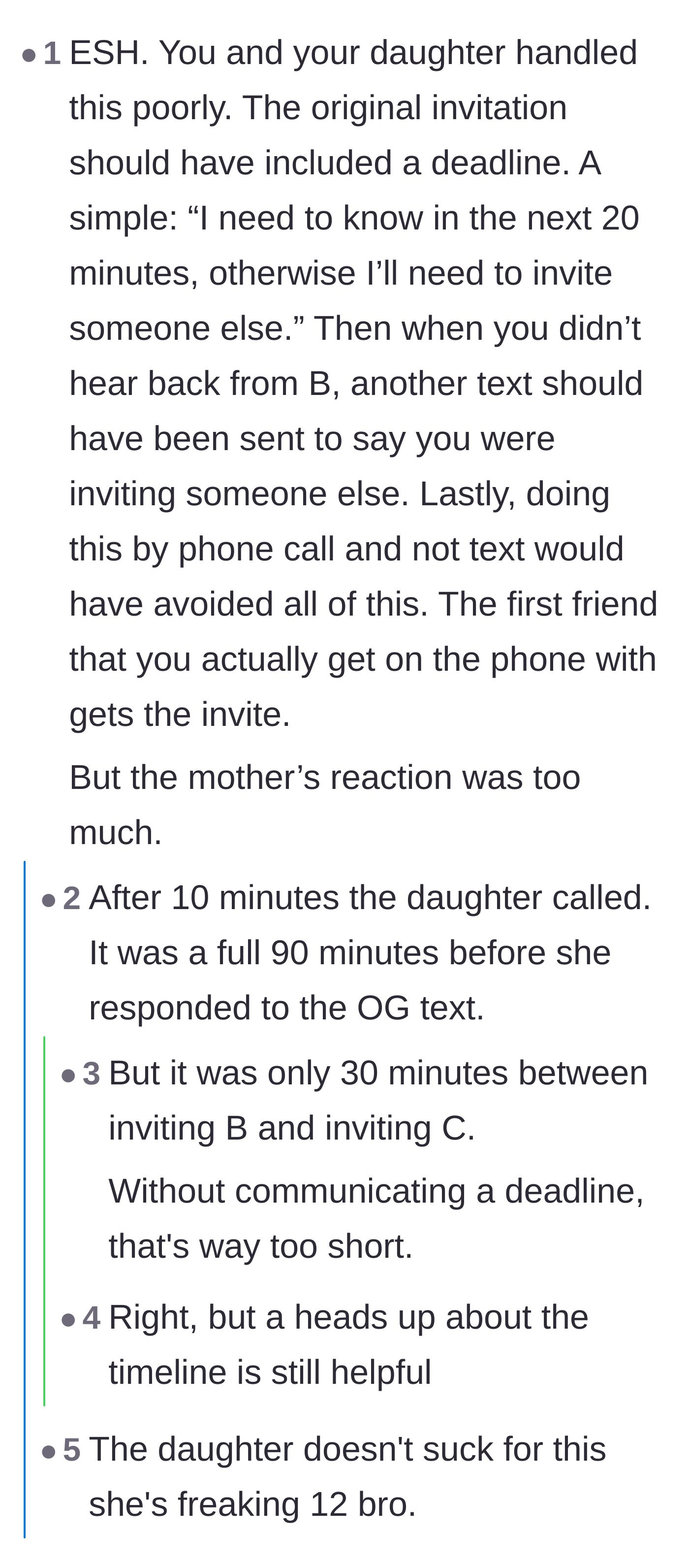 Comment thread 6 - An argument that the situation was handled poorly by the kids, countered by a reminder of their age