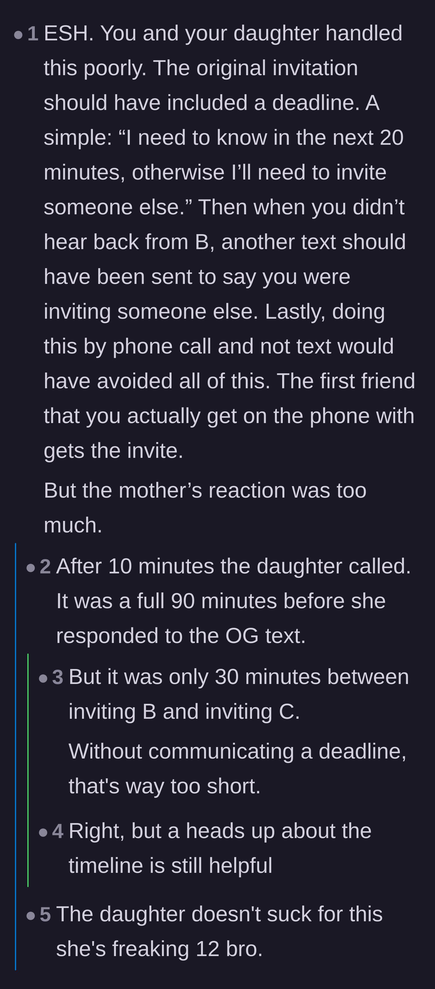 Comment thread 6 - An argument that the situation was handled poorly by the kids, countered by a reminder of their age