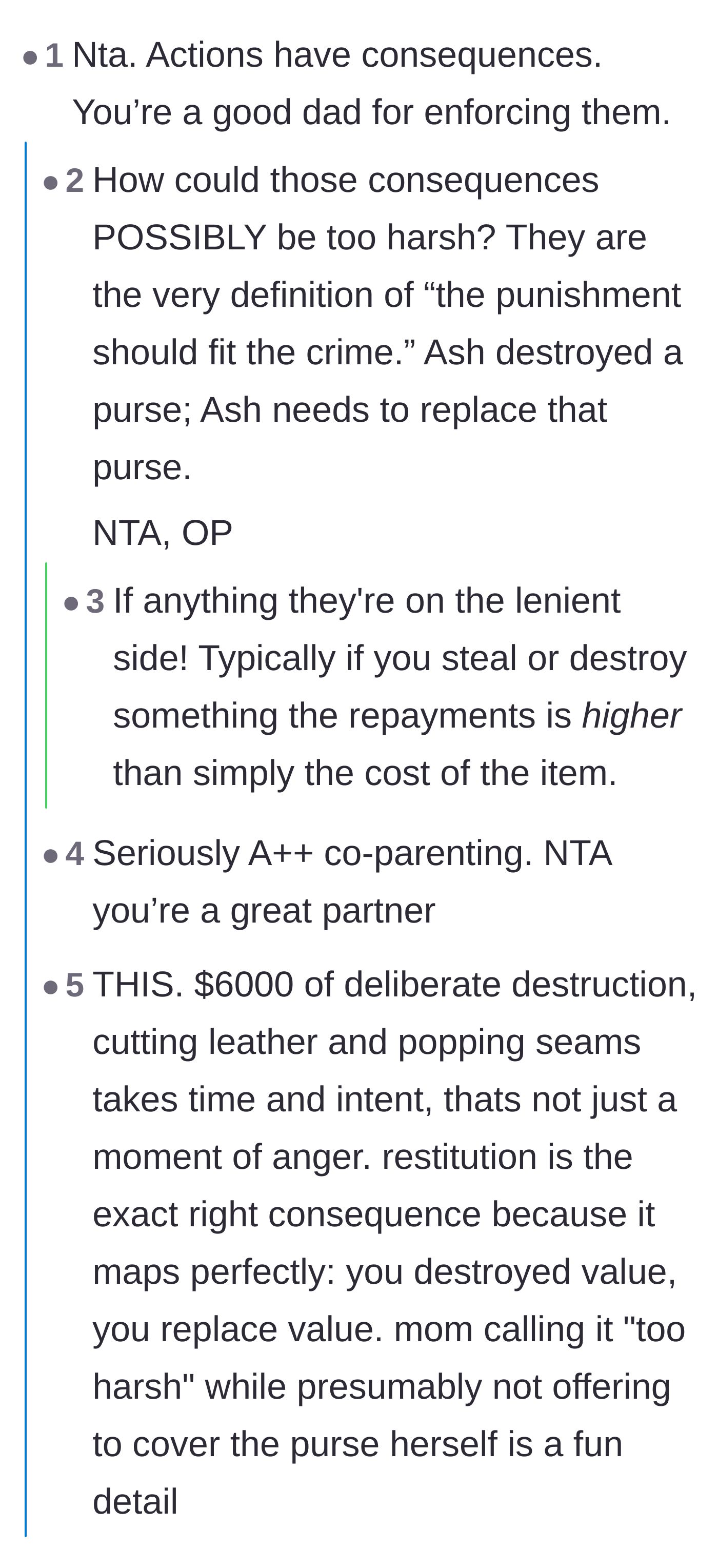 Comment thread 1 - Discussing how the financial restitution is a perfectly fair and logical consequence for premeditated destruction.