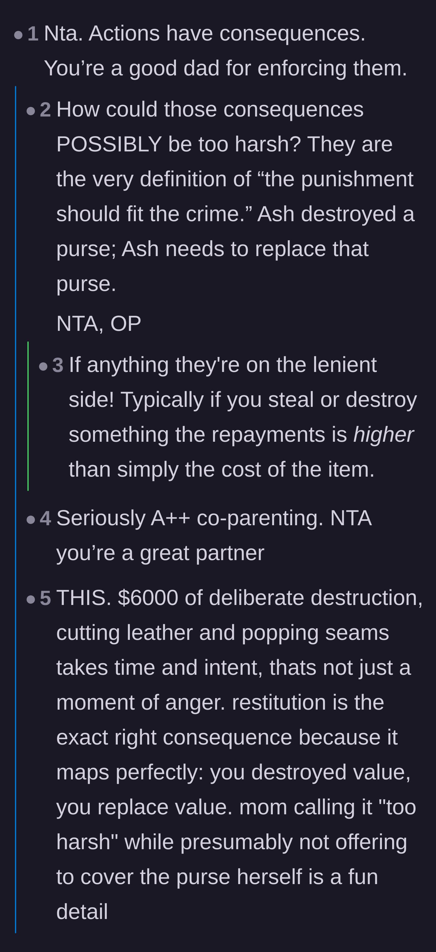 Comment thread 1 - Discussing how the financial restitution is a perfectly fair and logical consequence for premeditated destruction.