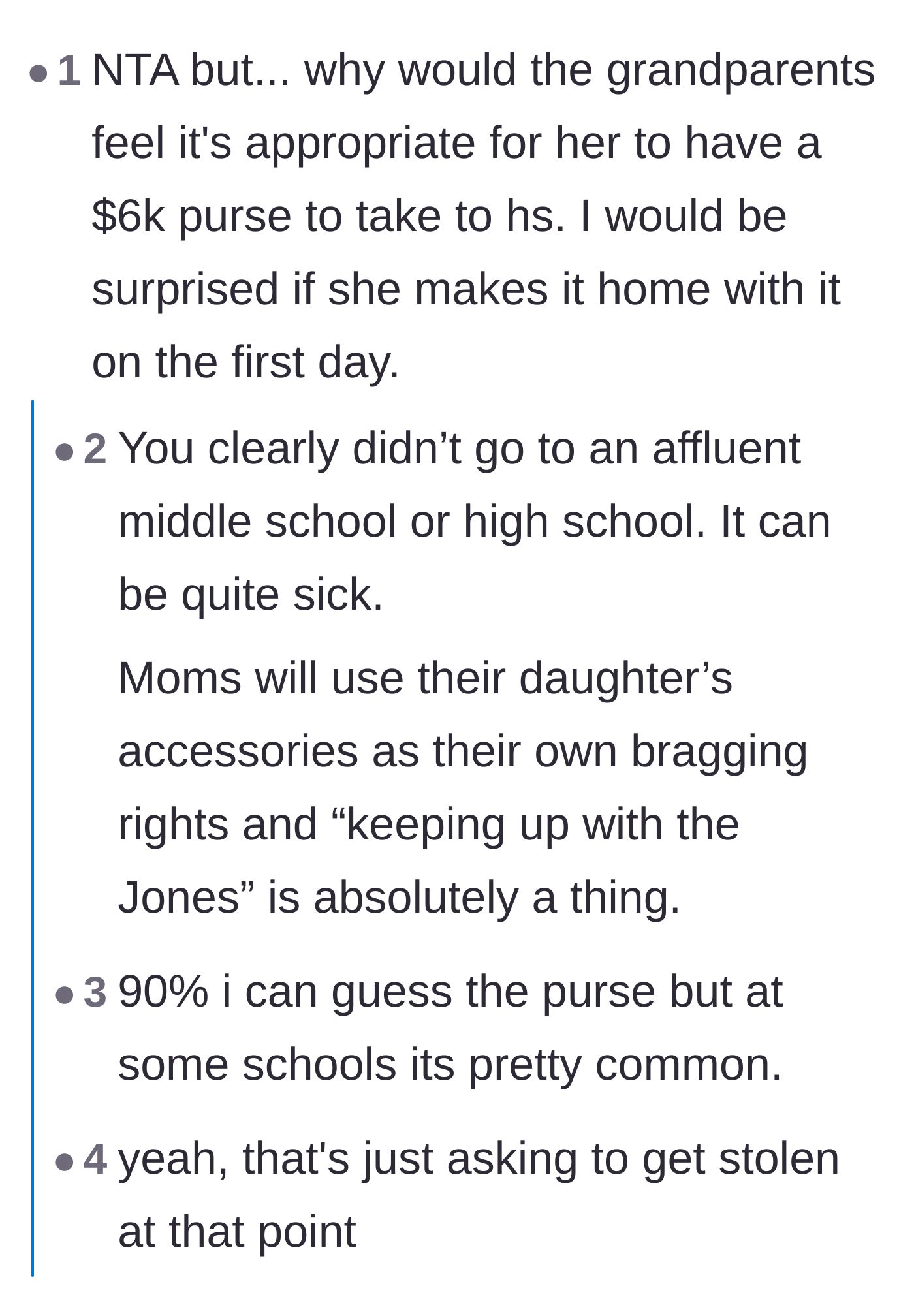 Comment thread 6 - Arguing that bringing such an expensive item to a high school was a recipe for theft or disaster anyway.
