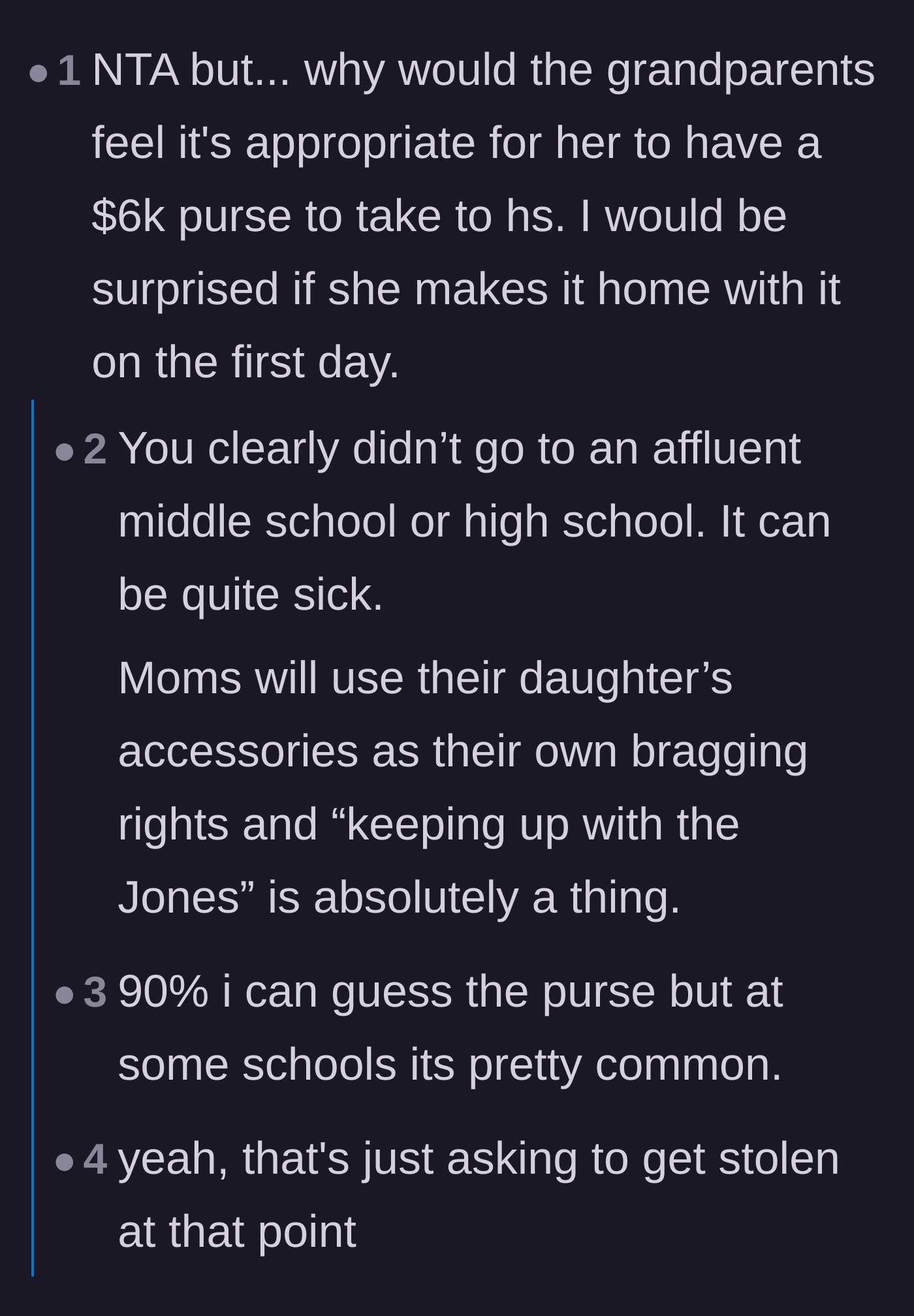 Comment thread 6 - Arguing that bringing such an expensive item to a high school was a recipe for theft or disaster anyway.