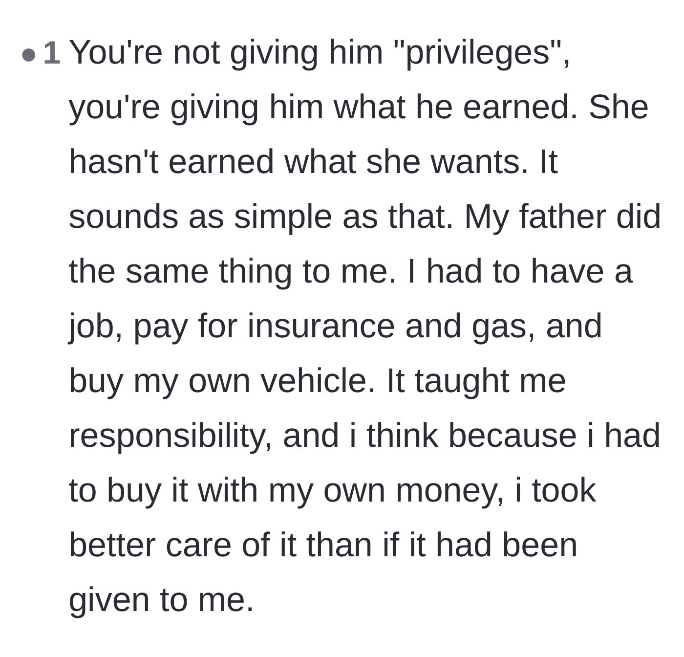 Comment thread 2 - A personal anecdote explaining the difference between handed-down privileges and earned rewards