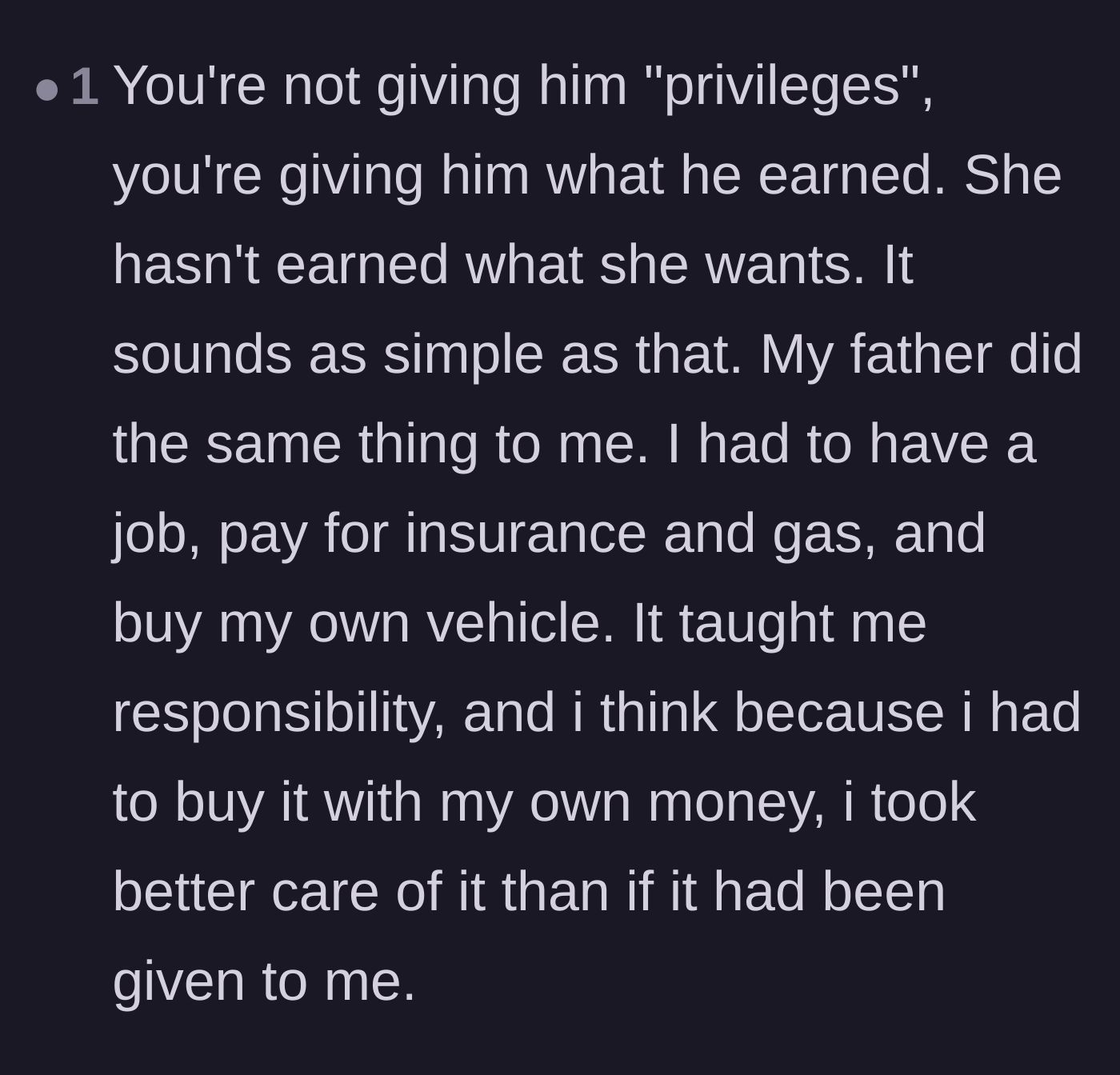 Comment thread 2 - A personal anecdote explaining the difference between handed-down privileges and earned rewards