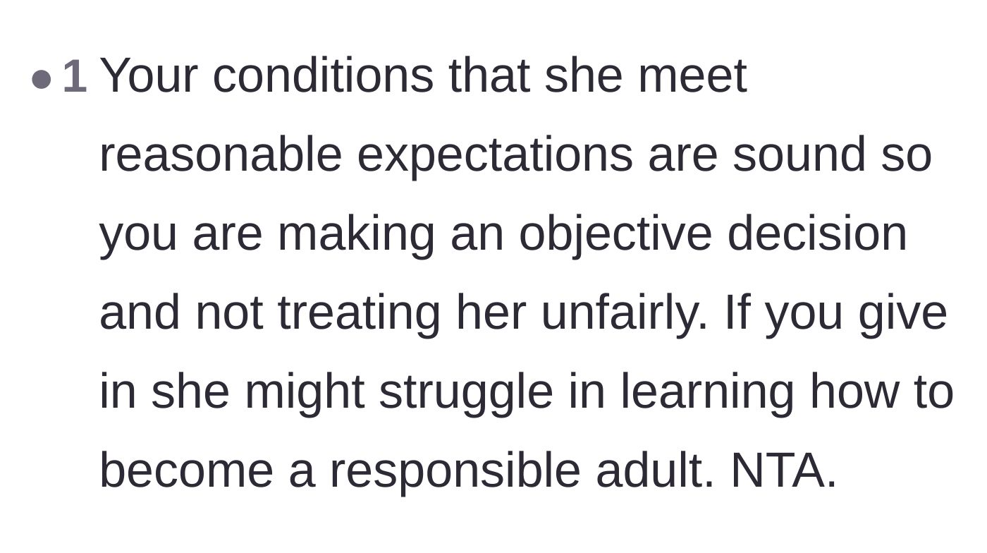 Comment thread 6 - Reassurance that the parent's objective conditions are vital for teaching adult responsibility