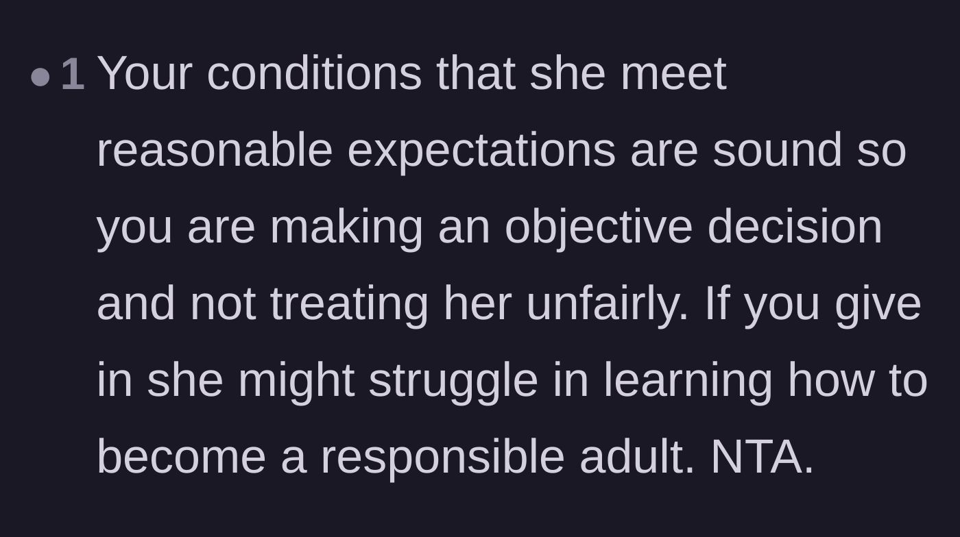 Comment thread 6 - Reassurance that the parent's objective conditions are vital for teaching adult responsibility