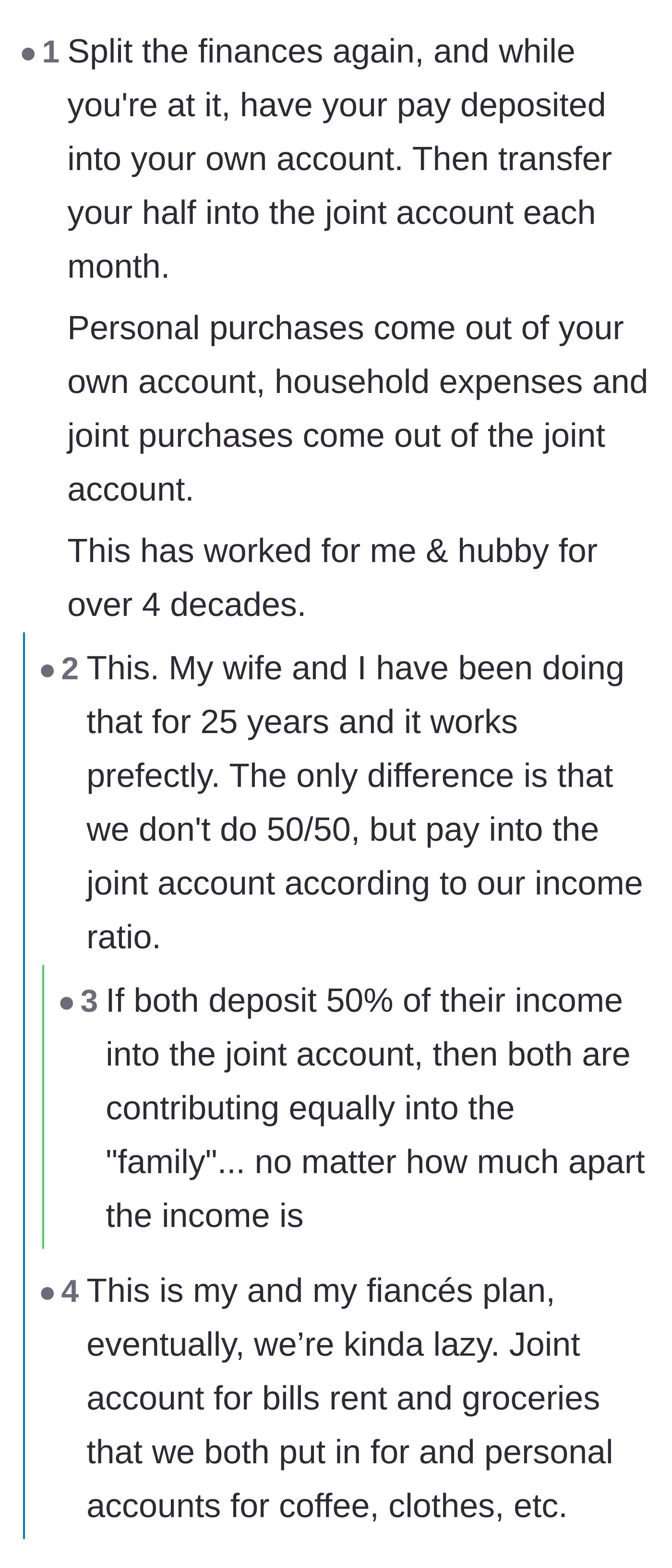 Comment thread 2 - Practical advice on structuring a fair 'yours, mine, and ours' banking system.