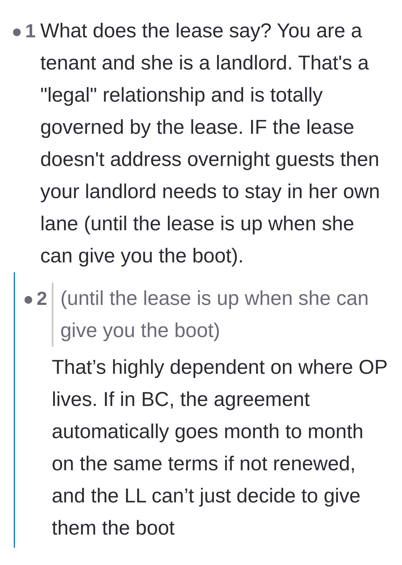 Comment thread 5 - A reminder that the landlord-tenant relationship is strictly a legal one governed by the lease.