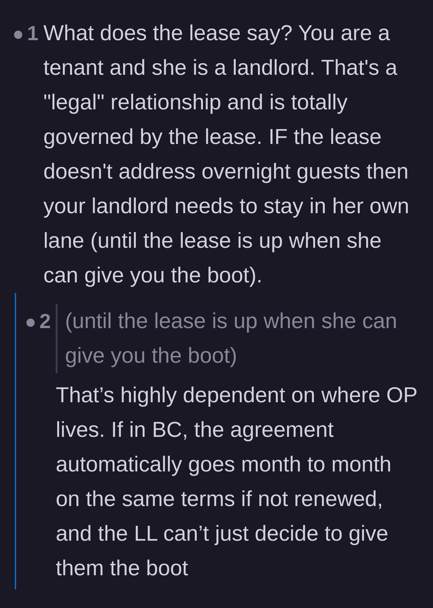 Comment thread 5 - A reminder that the landlord-tenant relationship is strictly a legal one governed by the lease.