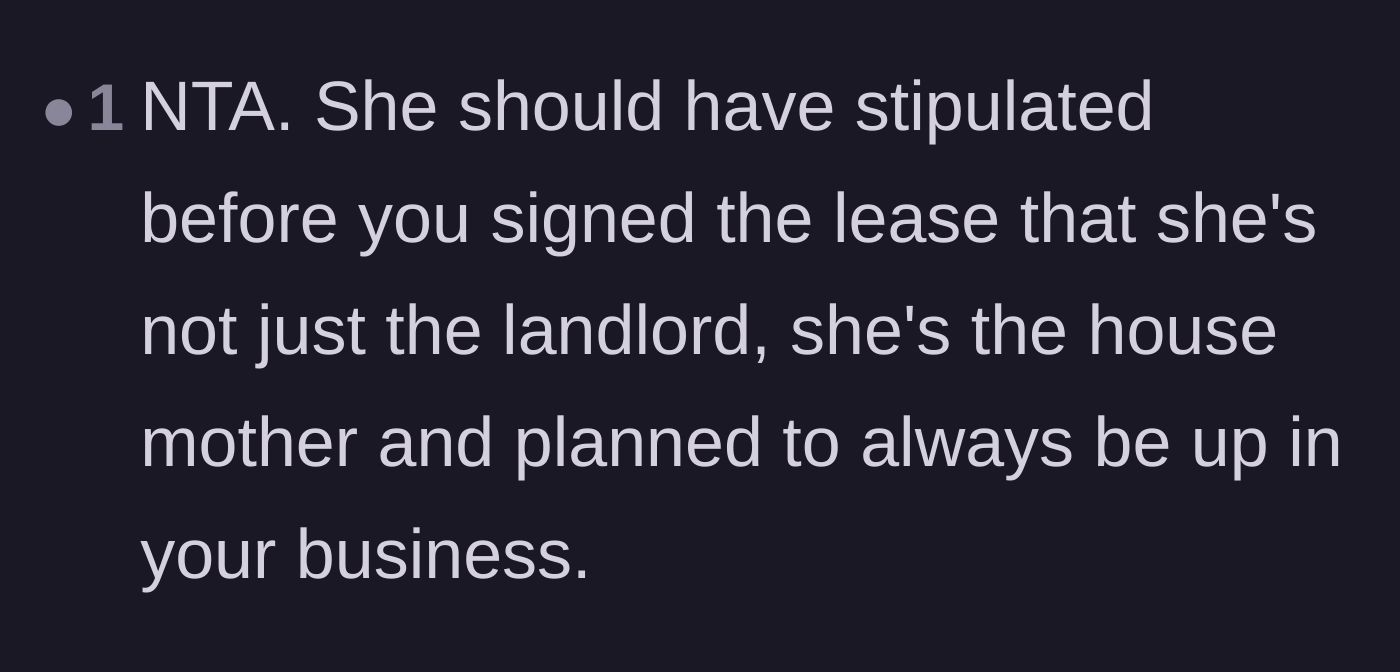Comment thread 6 - A commenter joking that the landlord thinks she is a house mother rather than a property owner.
