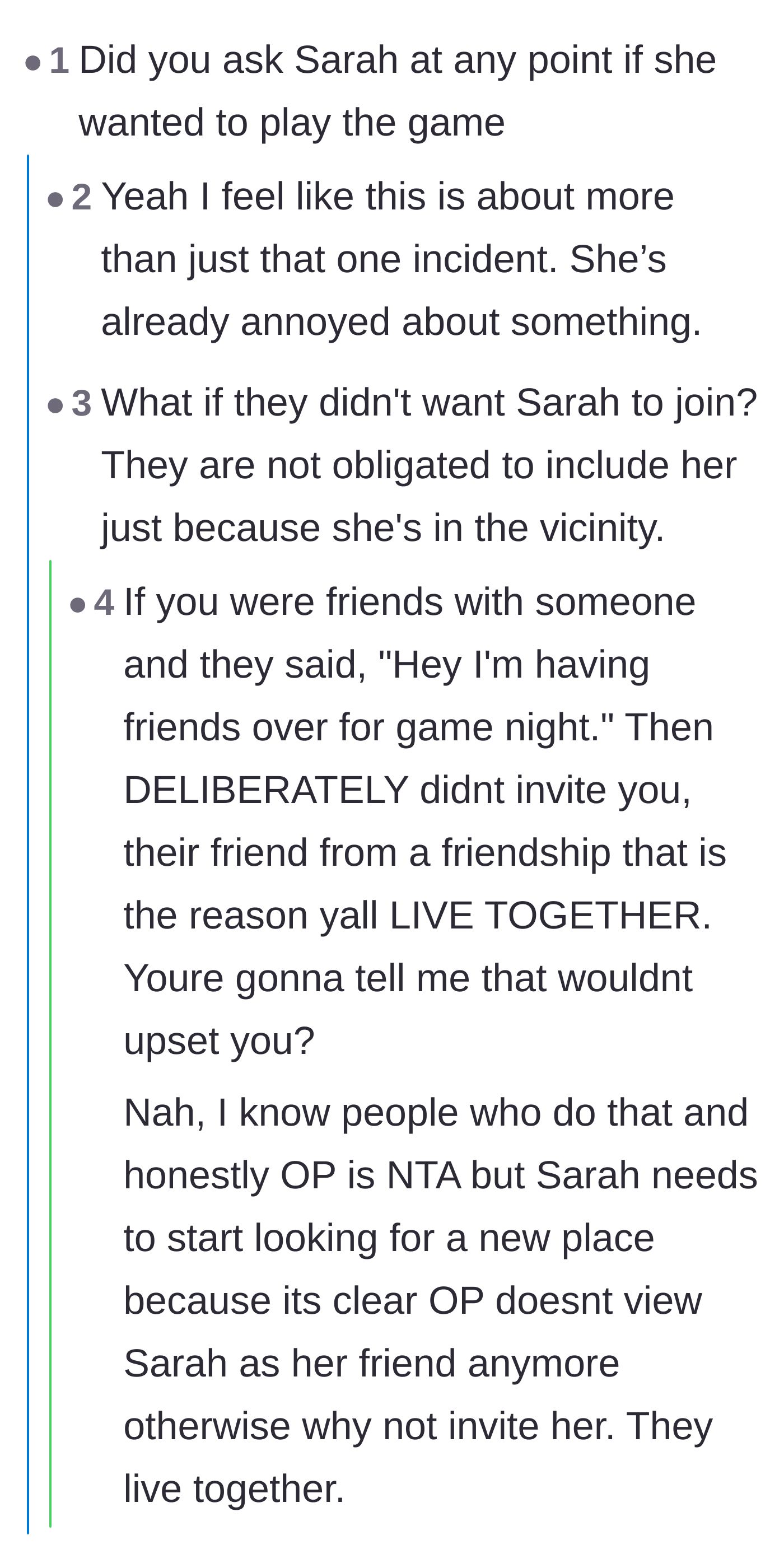 Comment thread 4 - Debating whether the author was socially obligated to invite the roommate to join the game.