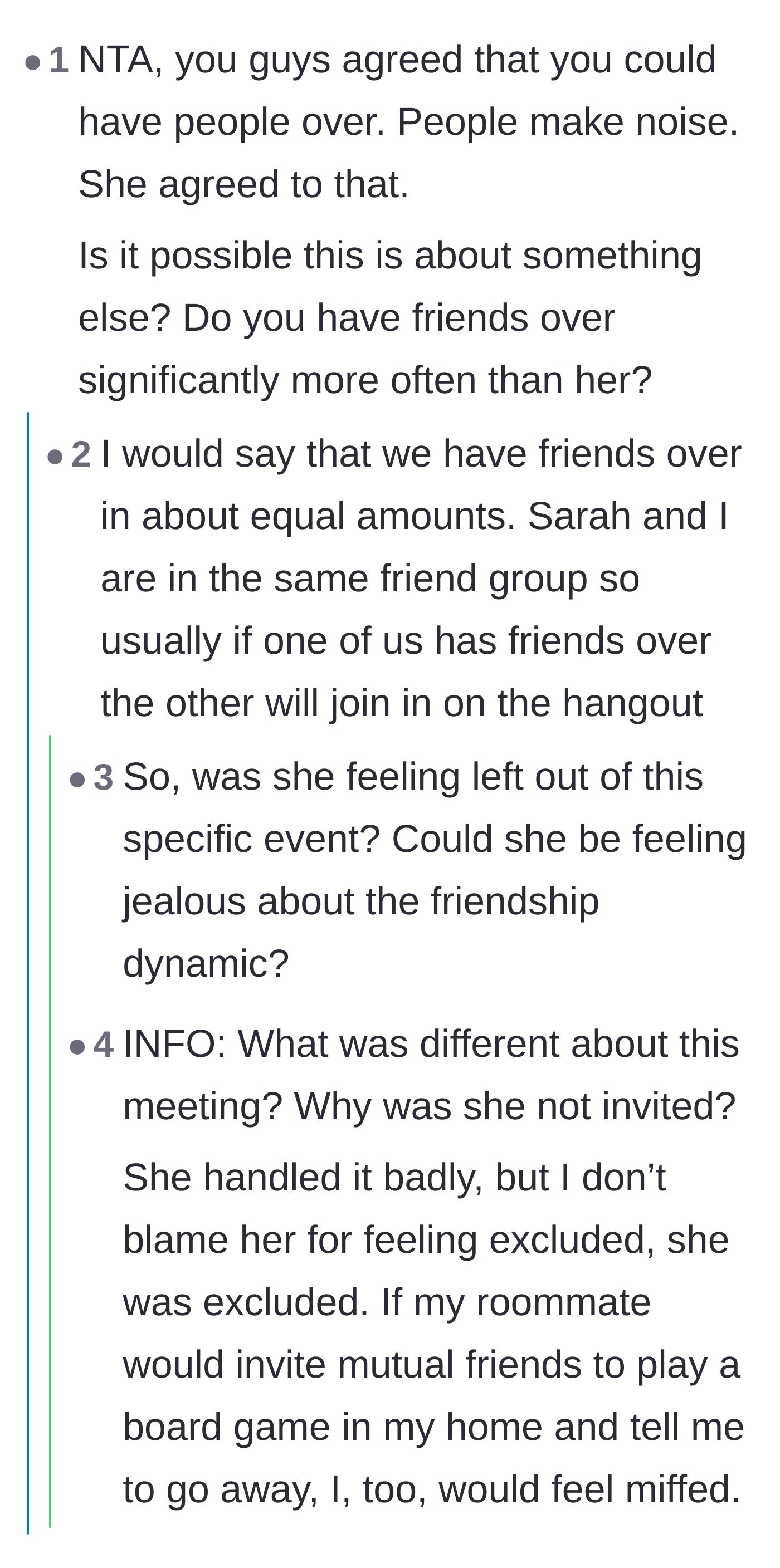 Comment thread 6 - Explaining how shared friend groups and academic stress fueled the conflict.
