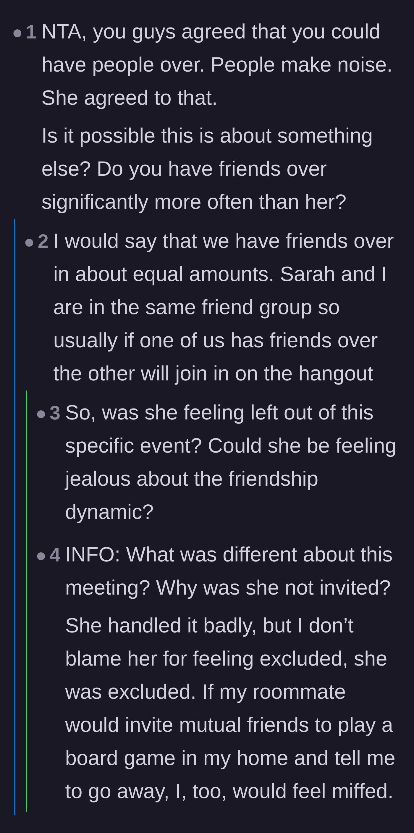 Comment thread 6 - Explaining how shared friend groups and academic stress fueled the conflict.