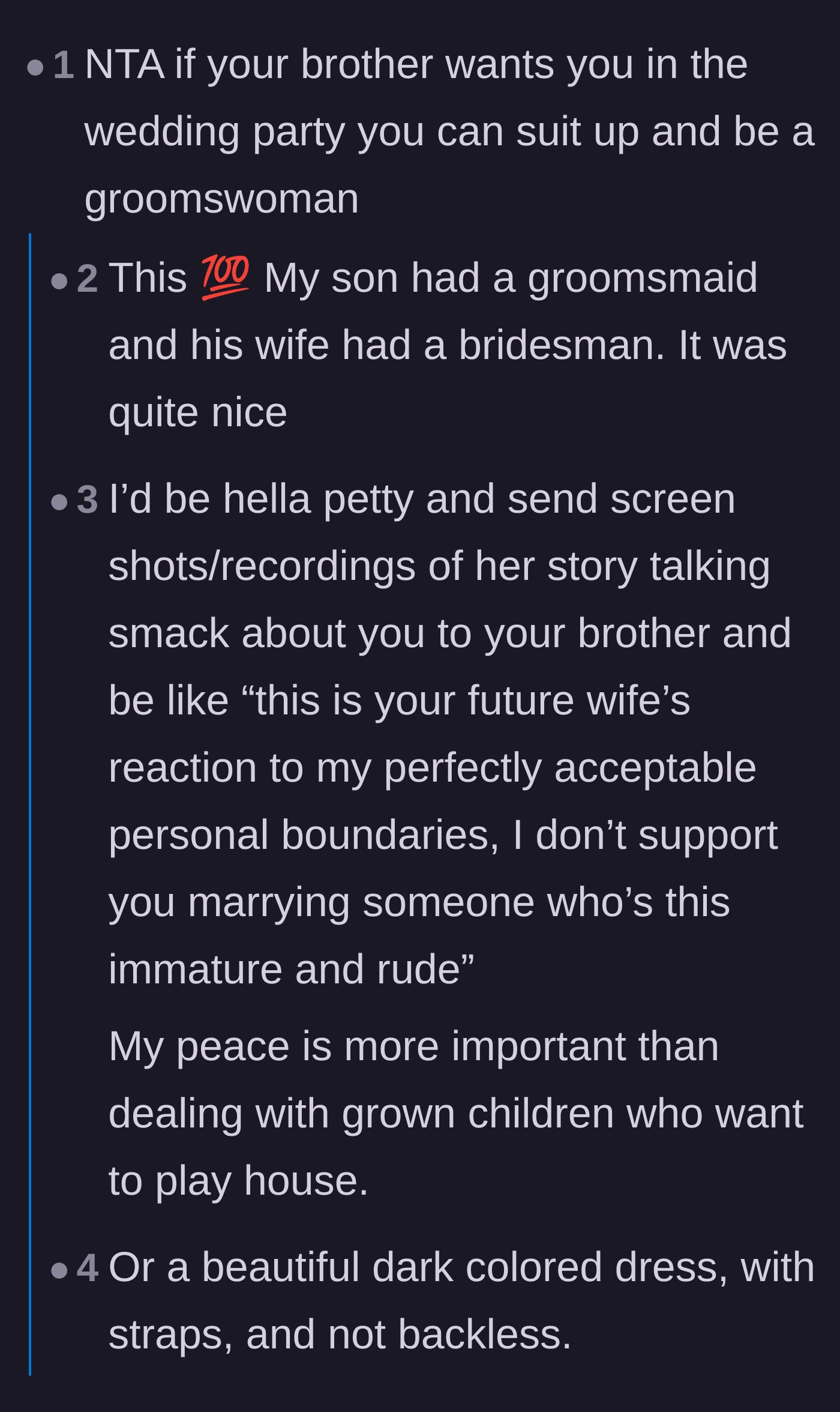 Comment thread 1 - Suggesting the sister become a groomswoman and exposing the bride's meltdown