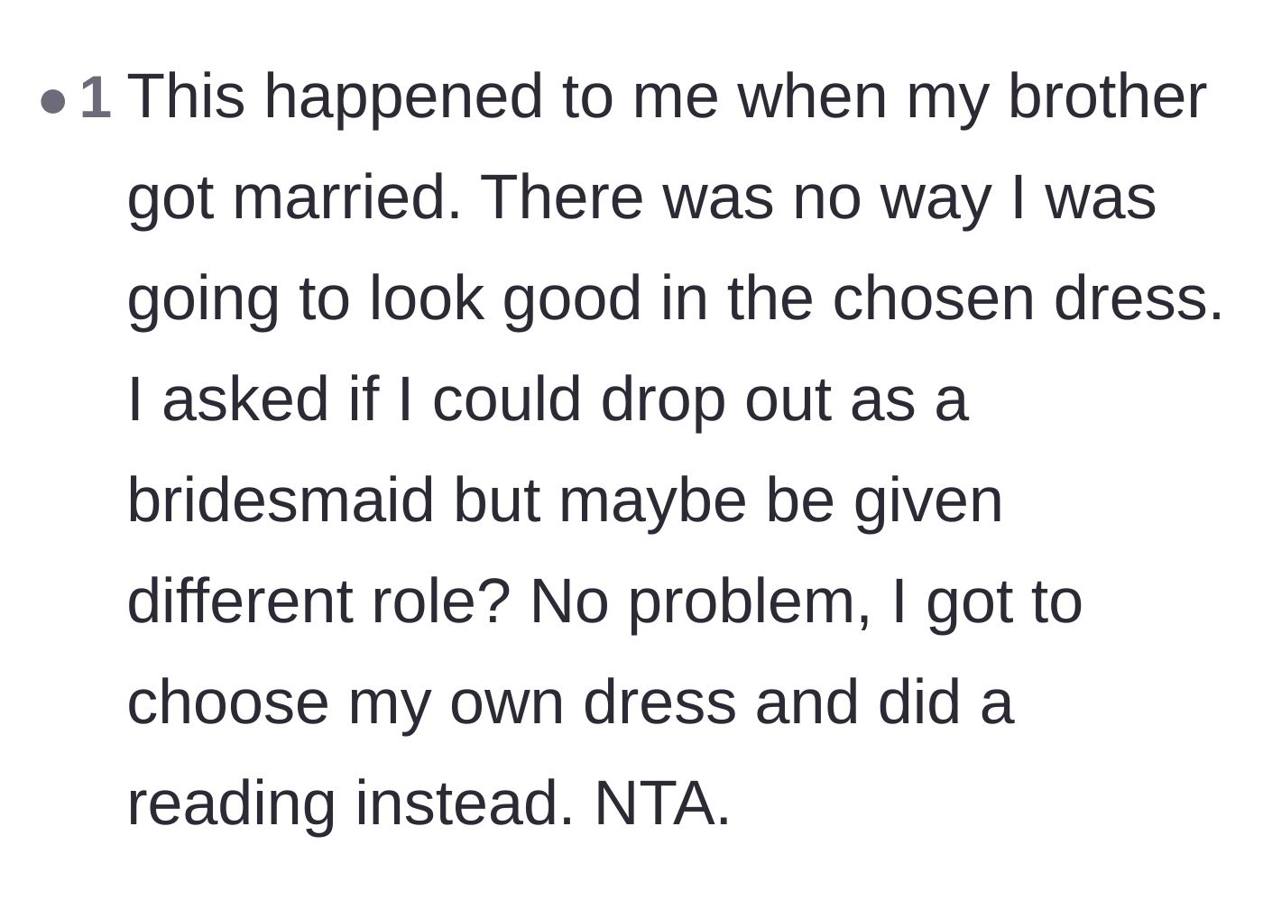 Comment thread 4 - A reader shares how a normal bride handles dress issues without drama