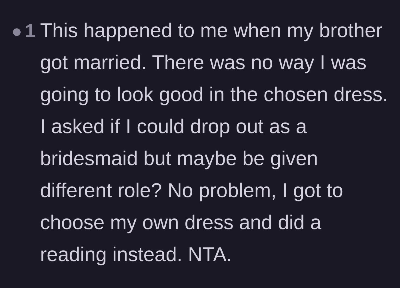 Comment thread 4 - A reader shares how a normal bride handles dress issues without drama