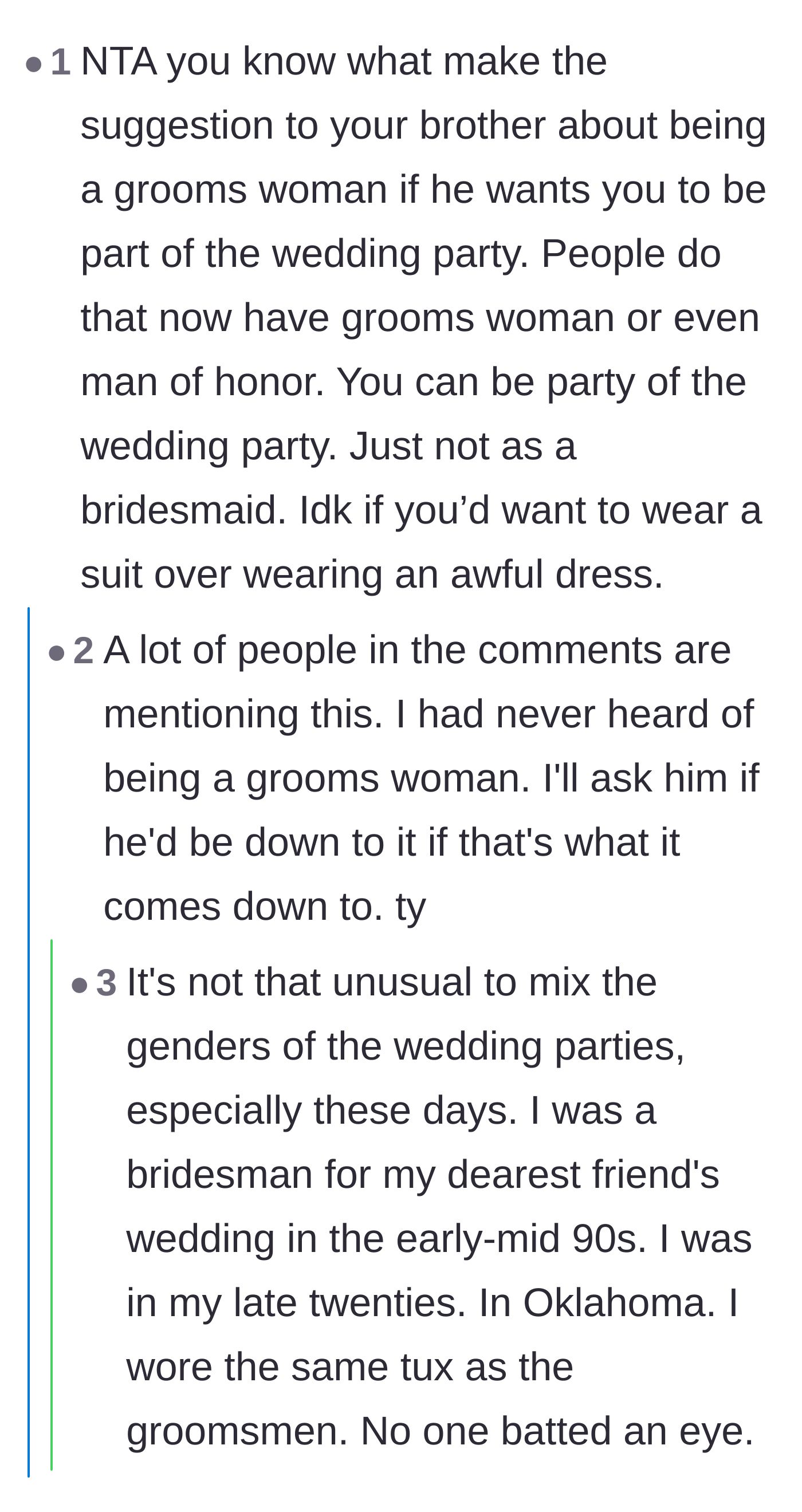 Comment thread 6 - The original poster discovers the concept of groomswomen from supportive readers