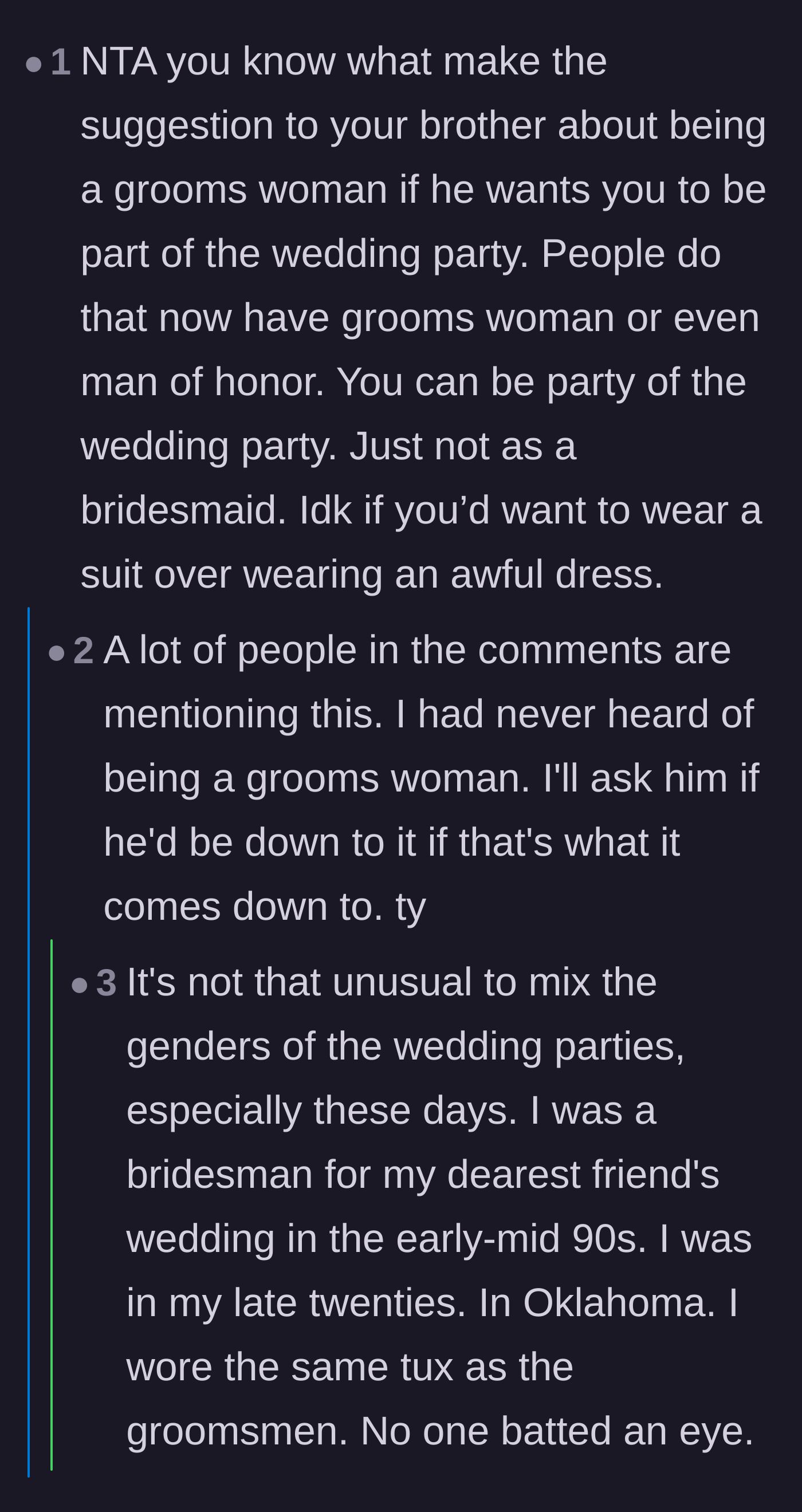 Comment thread 6 - The original poster discovers the concept of groomswomen from supportive readers