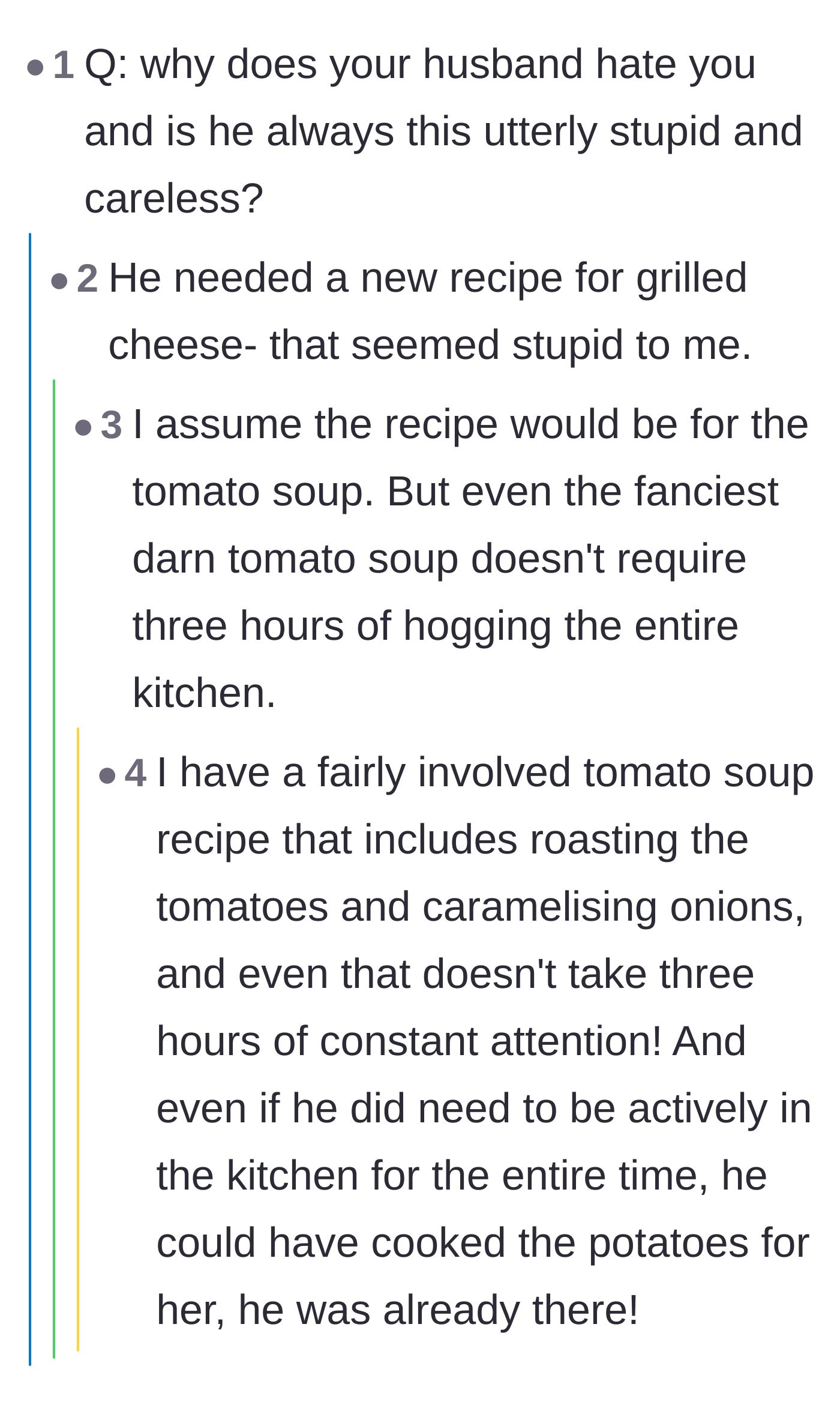 Comment thread 4 - Users mocking the absurdity of needing a complicated recipe to make a simple grilled cheese sandwich.