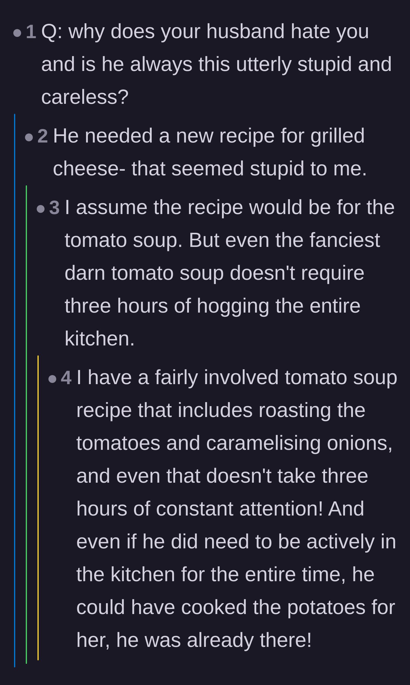 Comment thread 4 - Users mocking the absurdity of needing a complicated recipe to make a simple grilled cheese sandwich.