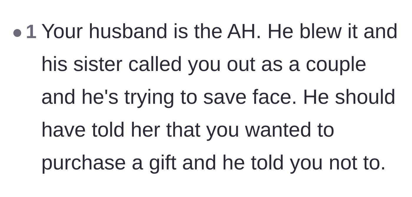 Comment thread 5 - Pointing out that the husband is just trying to save face after getting called out at the birthday party.