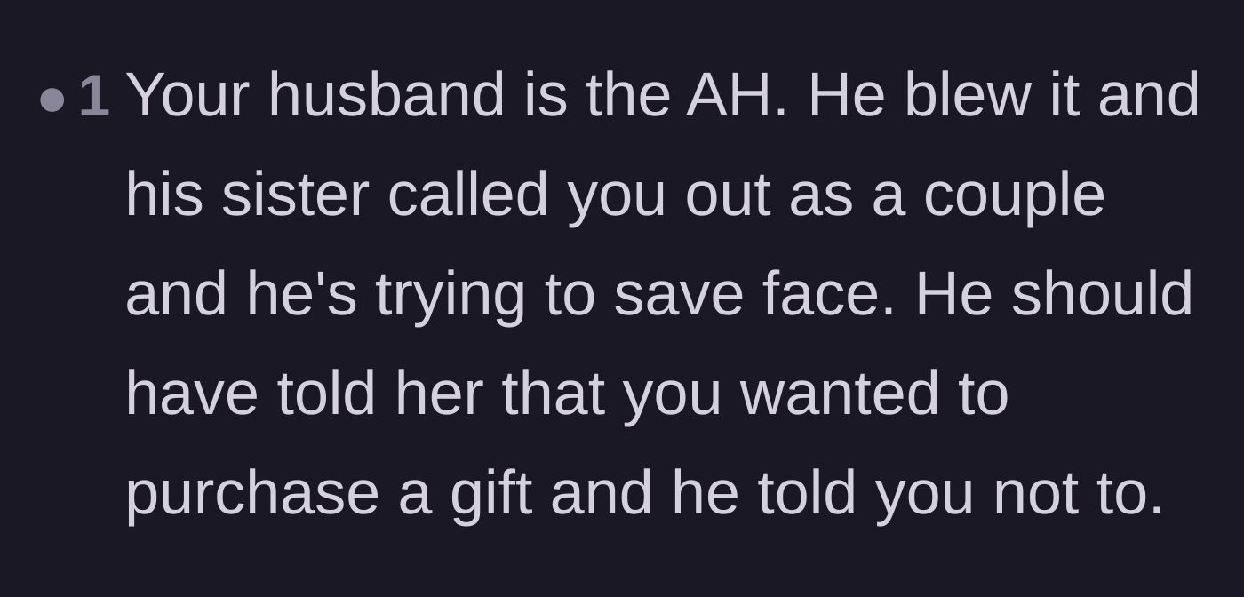 Comment thread 5 - Pointing out that the husband is just trying to save face after getting called out at the birthday party.