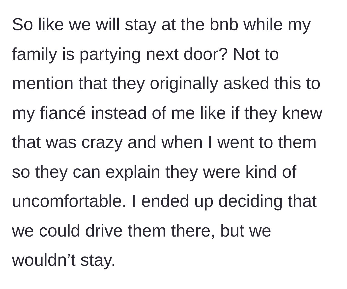 Story part 3 - Sneaky parents whispering to the fiancé behind the main character's back, looking visibly uncomfortable when caught.